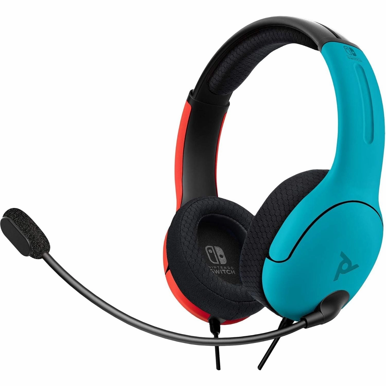 PDP Gaming LVL40 Stereo Headset with Mic for Nintendo Switch - PC, iPad, Mac, Laptop Compatible, Noise Cancelling, Lightweight, On-Ear, 3.5mm Jack - Neon Blue-Red