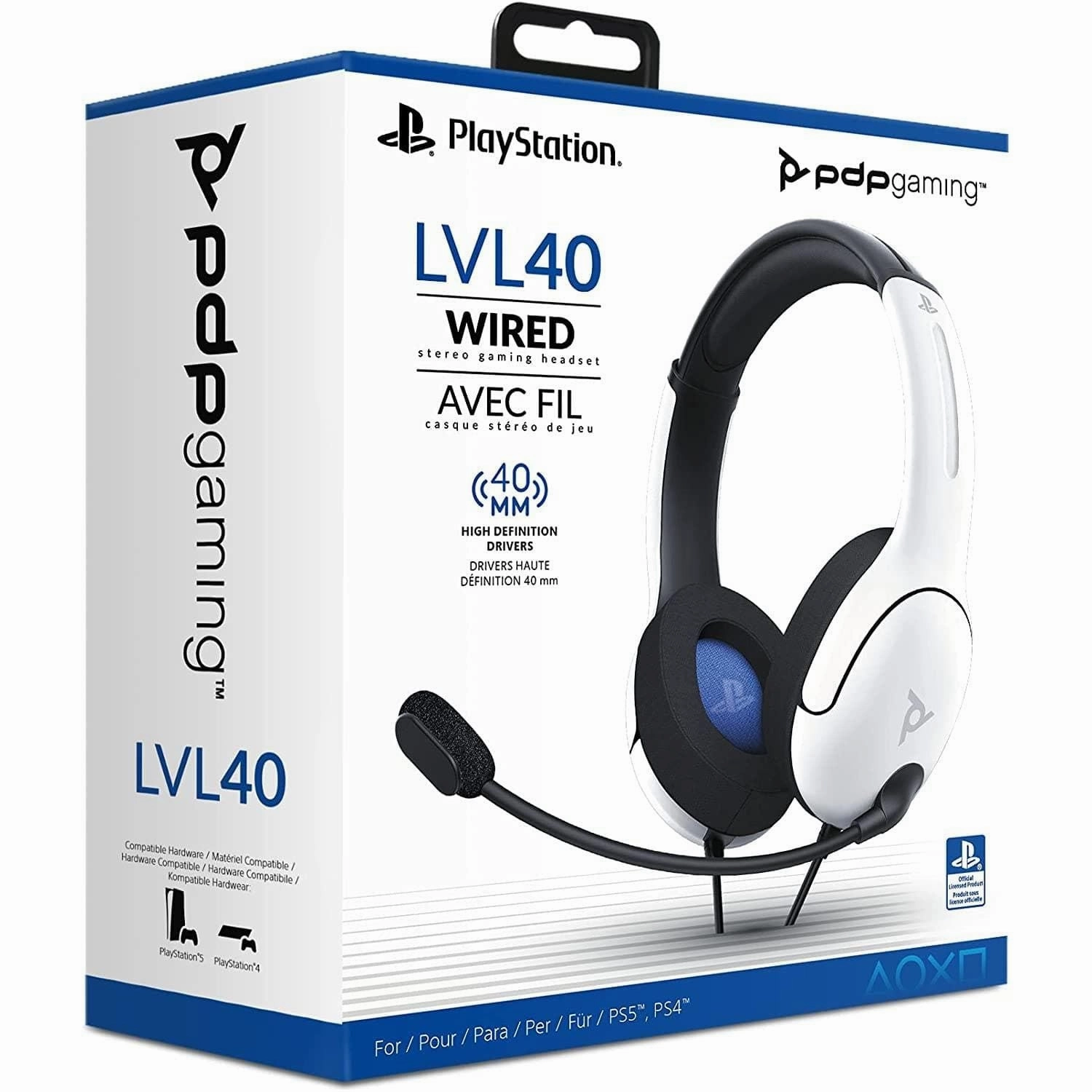 PDP Gaming LVL40 Stereo Headset with Mic for PlayStation, PS4, PS5 - PC, iPad, Mac, Laptop Compatible - Noise Cancelling Microphone, Lightweight, Soft Comfort On Ear Headphones, 3.5 mm Jack - White