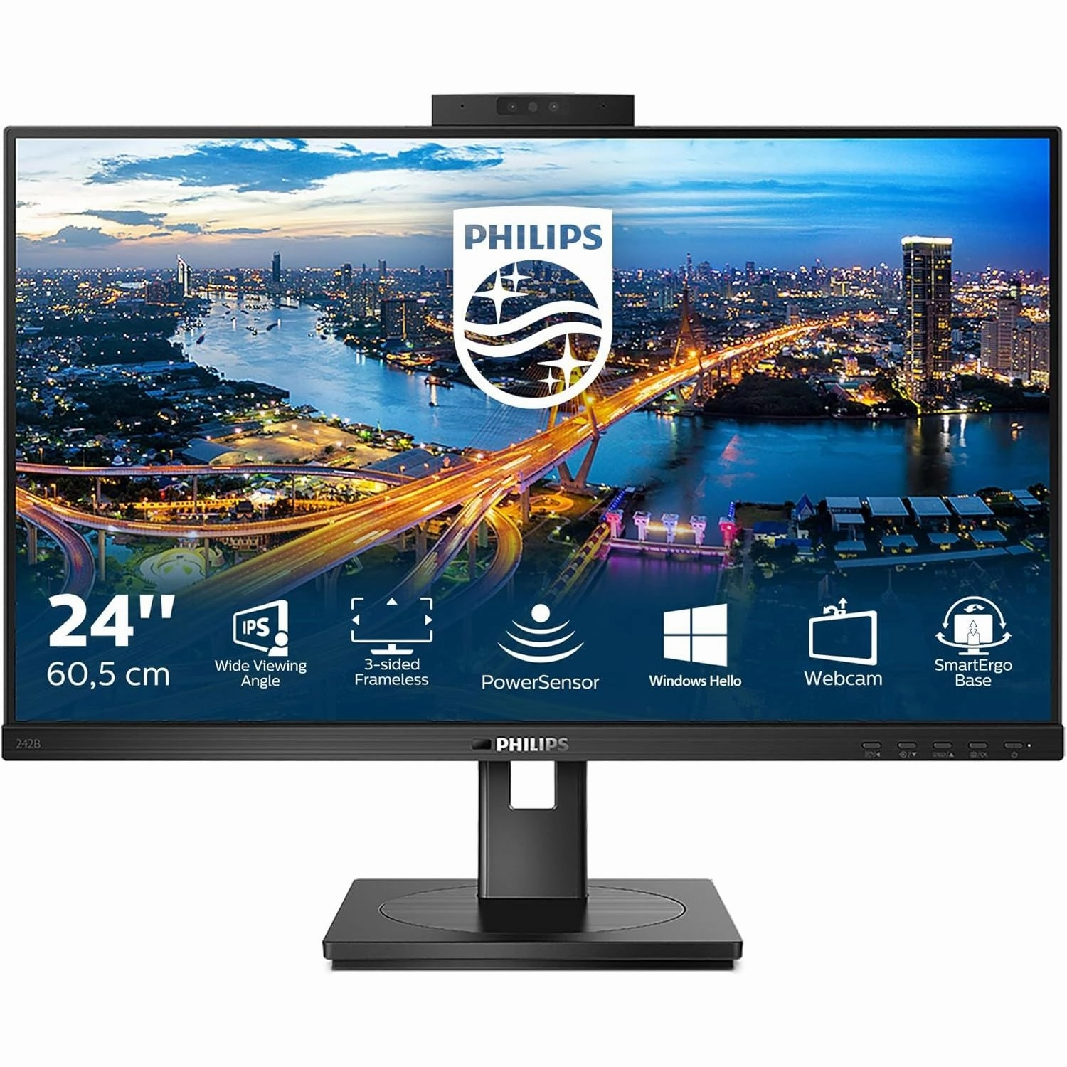 Philips 242B1 24" FHD Monitor C IPS, 75Hz, 4ms, AdaptiveSync, Height Adjustable, Built-in Speakers, USB Hub C HDMI/VGA/DP/USB-C