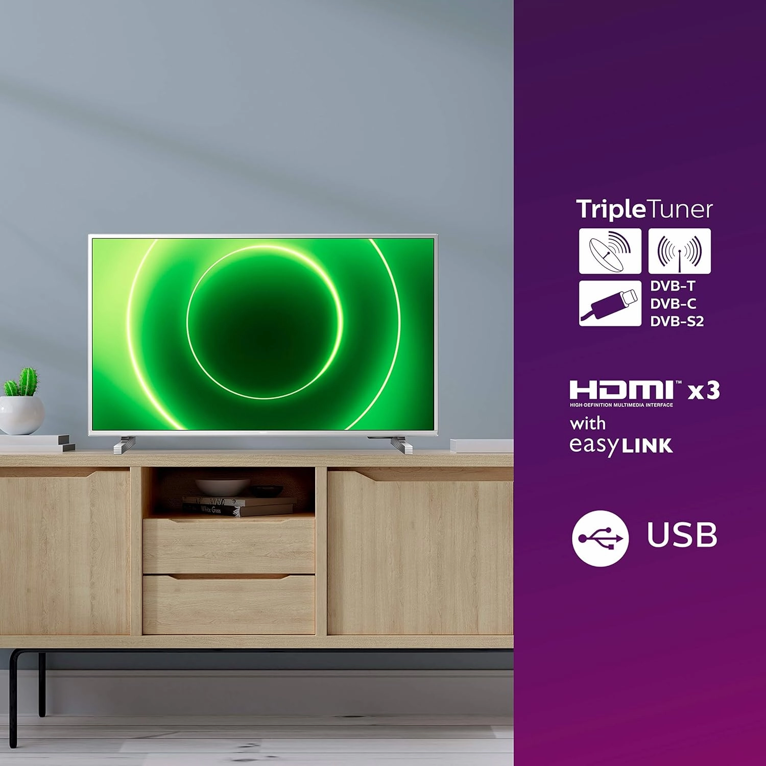 PHILIPS 32PFS6905 32-Inch Full HD LED Smart TV, Ambilight, Saphi OS, Gaming Screen, Silver Frame
