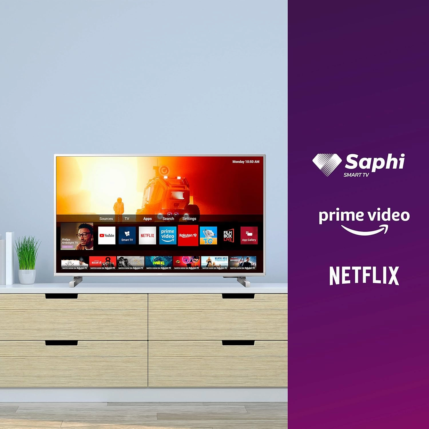 PHILIPS 32PFS6905 32-Inch Full HD LED Smart TV, Ambilight, Saphi OS, Gaming Screen, Silver Frame
