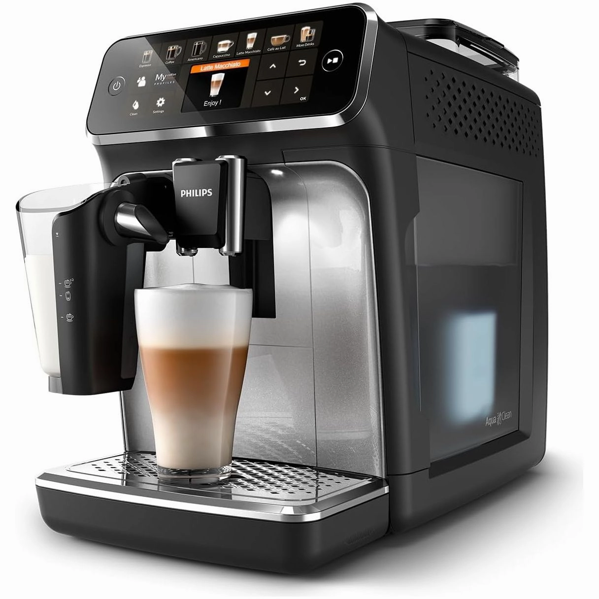 Philips 5400 Series Bean-to-Cup Espresso Machine - LatteGo Milk Frother, 12 Coffee Varieties, 4 User Profiles, Silver (EP5446/70)