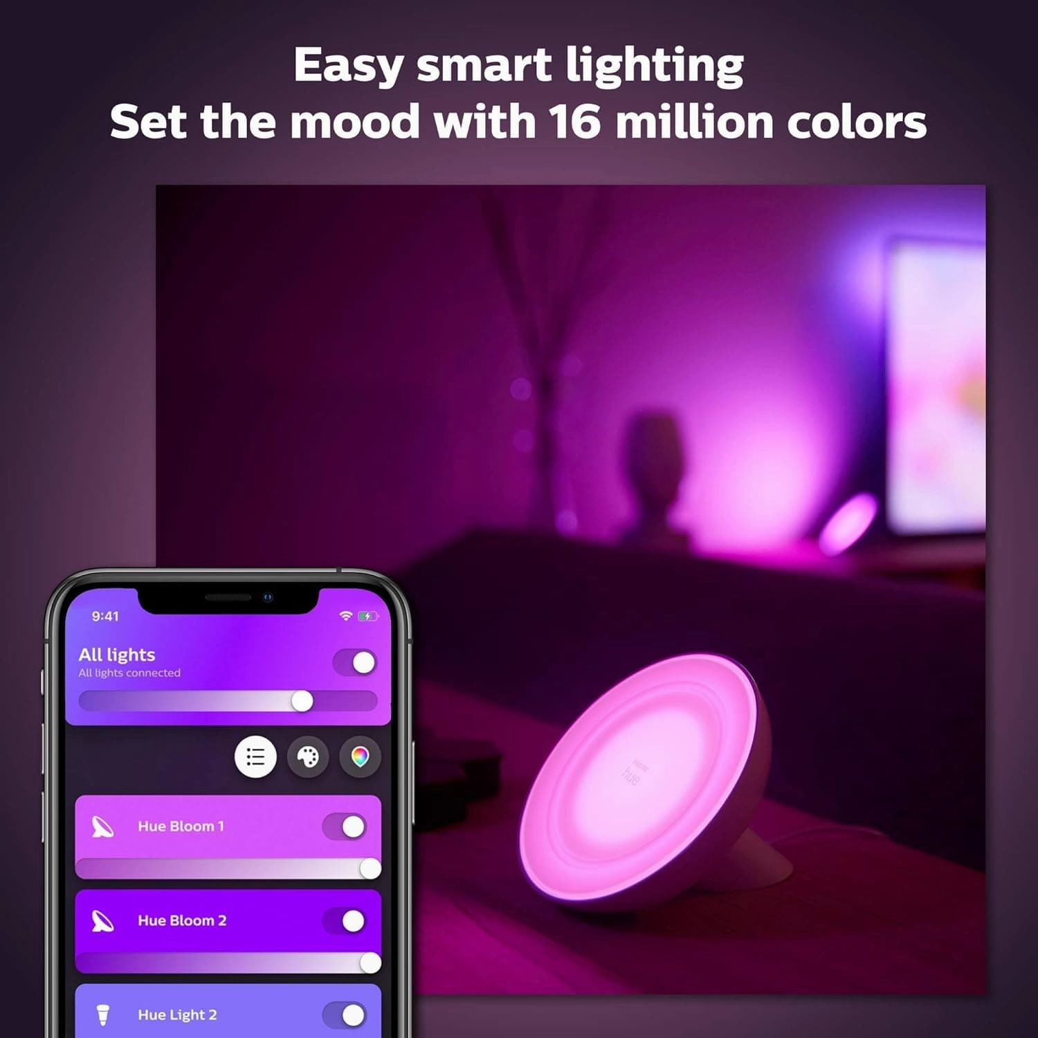 Philips Hue Bloom White and Colour Ambiance [White] Smart LED Table Lamp, with Bluetooth Works with Alexa and Google Assistant, 7 watts