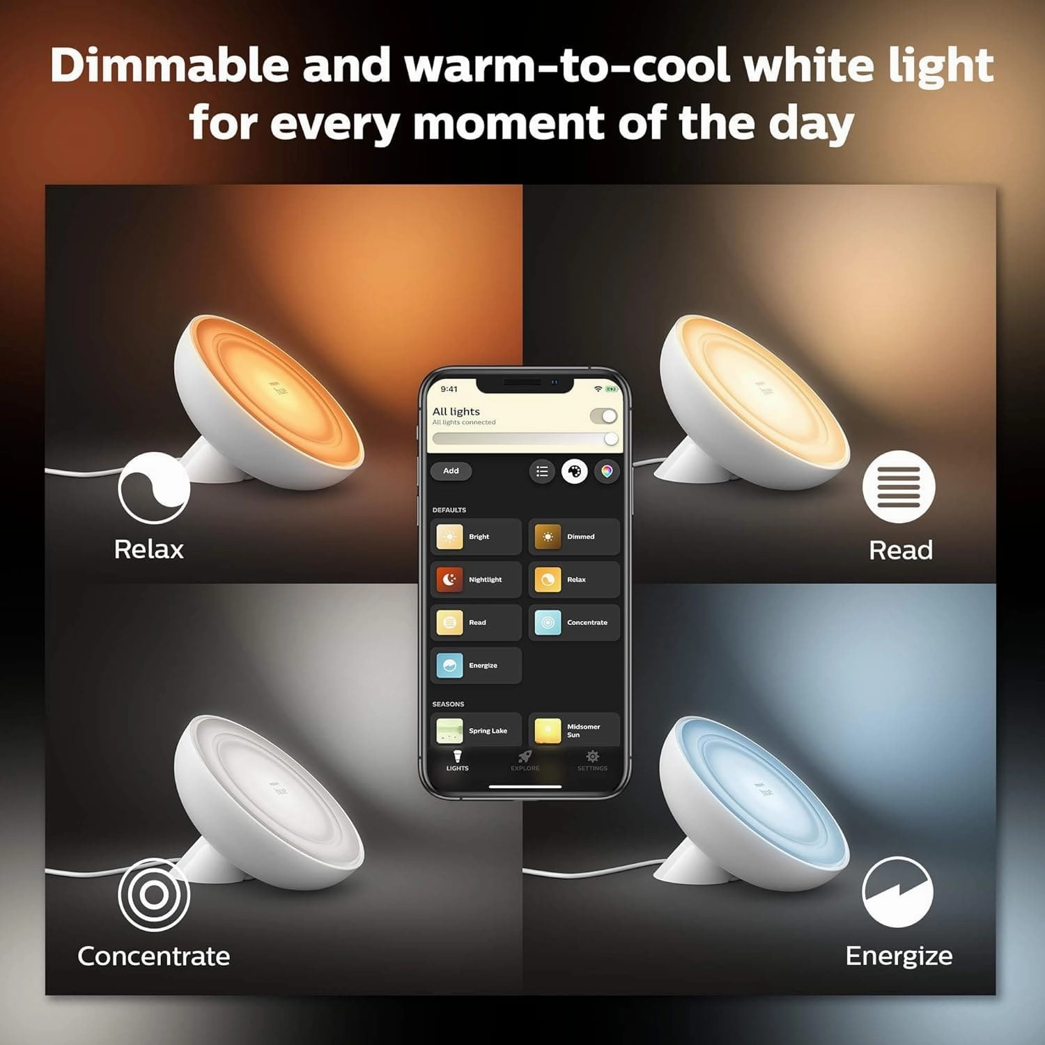 Philips Hue Bloom White and Colour Ambiance [White] Smart LED Table Lamp, with Bluetooth Works with Alexa and Google Assistant, 7 watts