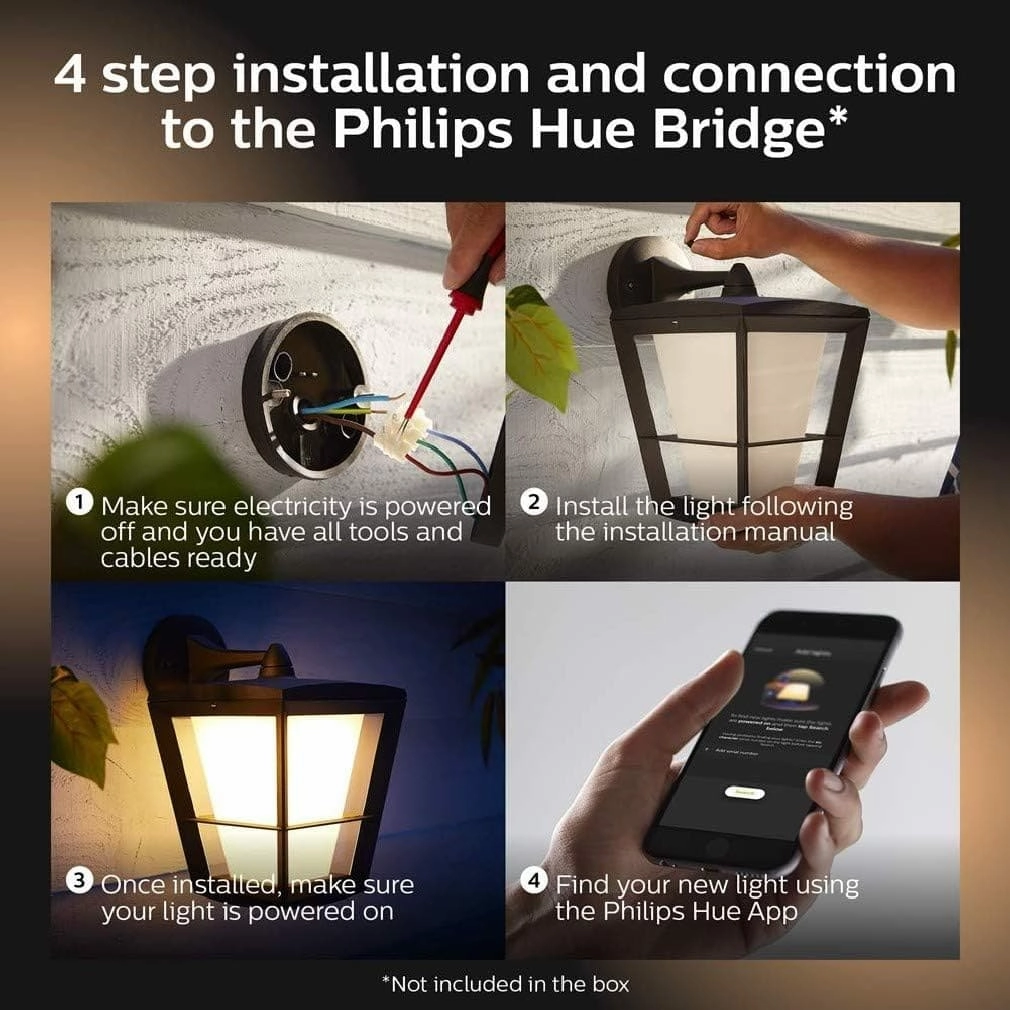 Philips Hue Econic White and Colour Ambiance LED Smart Garden Wall Light [Down Lantern], Works with Alexa, Google Assistant and Apple Homekit