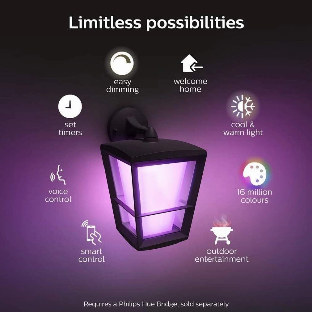 Philips Hue Econic White and Colour Ambiance LED Smart Garden Wall Light [Down Lantern], Works with Alexa, Google Assistant and Apple Homekit