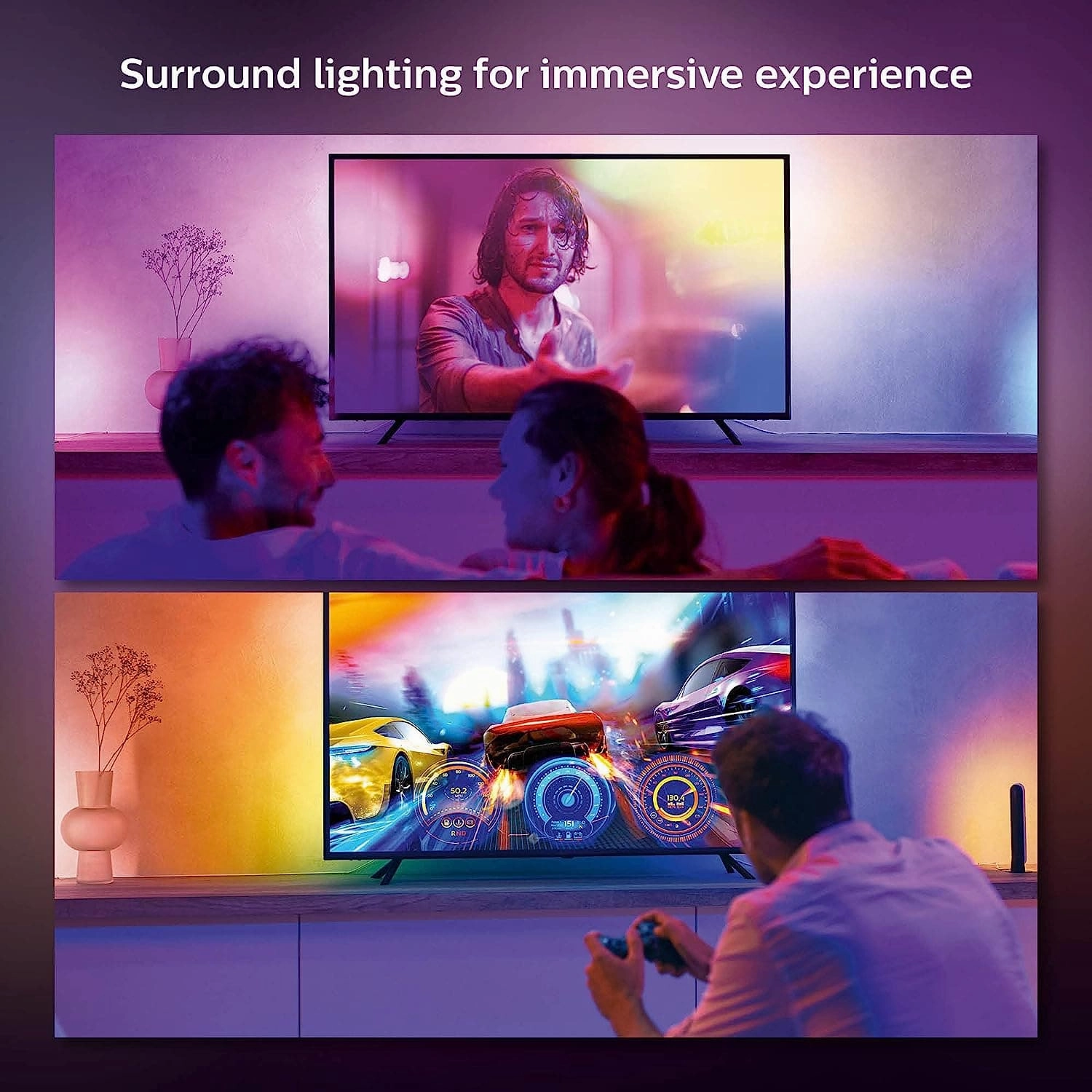 Philips Hue Gradient Lightstrip for 65 Inch TV, Sync with Media and Gaming, Smart Entertainment LED Lighting with Voice Control, Compatible with Alexa, Google Assistant and Apple HomeKit