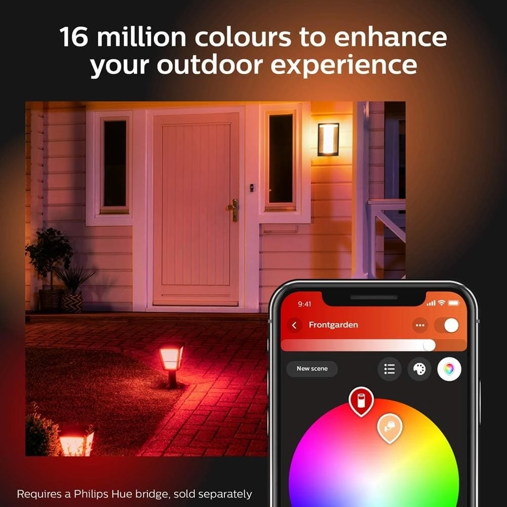 Philips Hue Impress White and Colour Ambiance LED Smart Garden Wall Light [Slim], Works with Alexa, Google Assistant and Apple Homekit