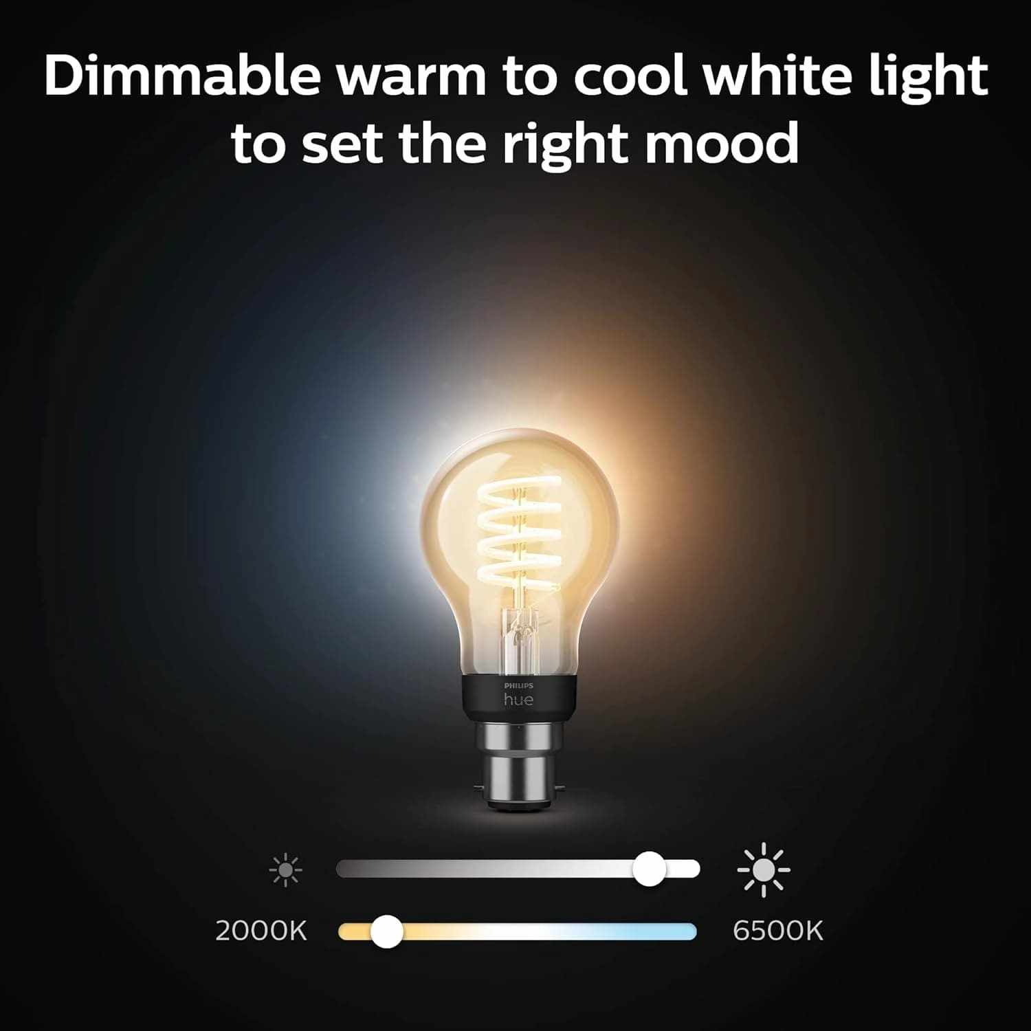 Philips Hue White Ambiance Filament Single Smart LED Bulb [B22 Bayonet Cap] - 550 Lumens. Works with Alexa, Google Assistant and Apple Homekit