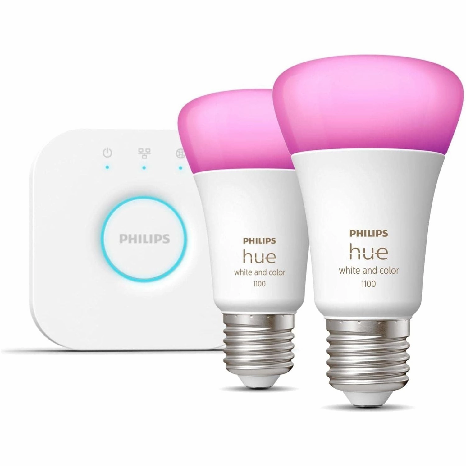 Philips Hue White and Colour Ambiance Wireless Lighting LED Starter Kit with 2 E27 Bulbs
