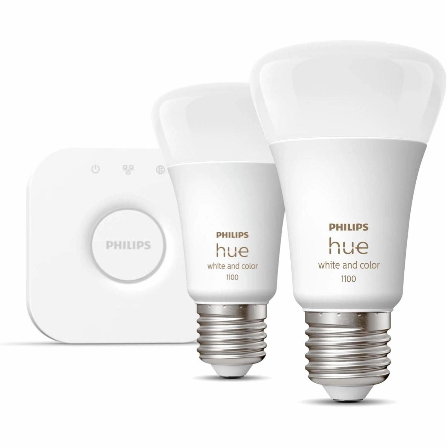 Philips Hue White and Colour Ambiance Wireless Lighting LED Starter Kit with 2 E27 Bulbs