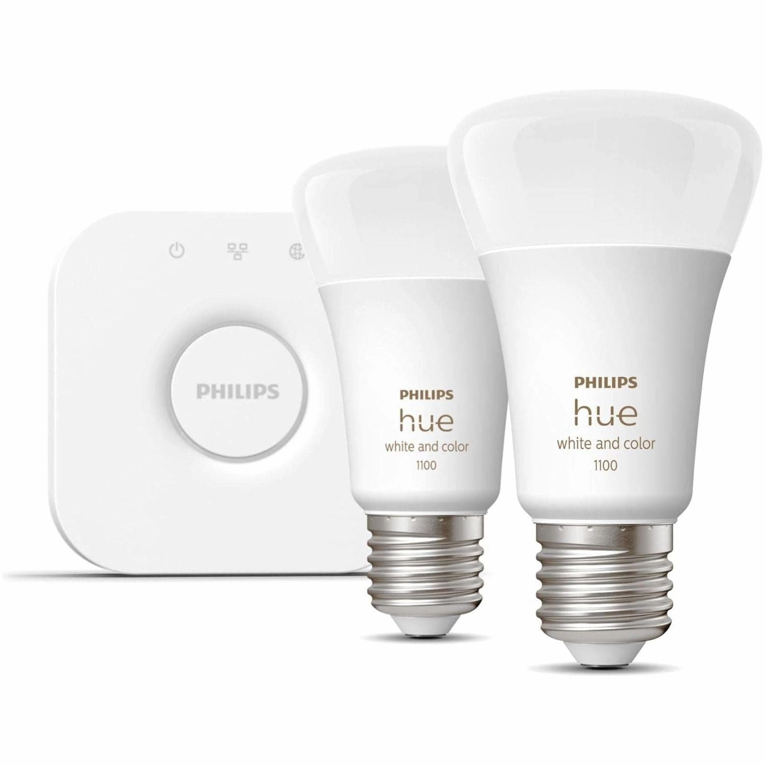 Philips Hue White and Colour Ambiance Wireless Lighting LED Starter Kit with 2 E27 Bulbs
