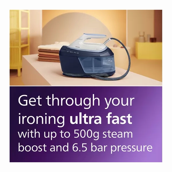 Philips PerfectCare 6000 Series Steam Generator - 2400W, 500g Steam Boost, 6.5 Bar Pressure, OptimalTEMP Technology, 1.8L Tank, White/Blue