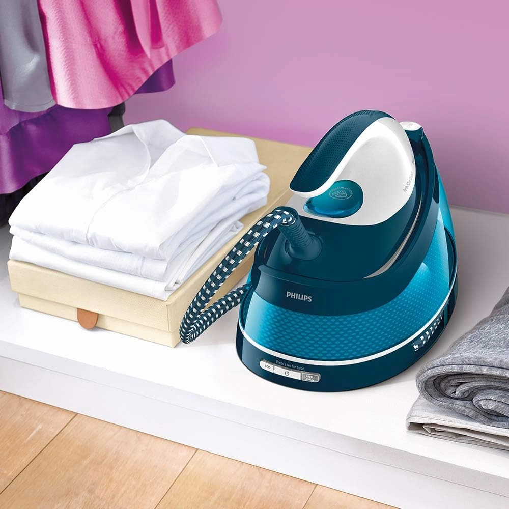 Philips PerfectCare Compact Steam Generator Iron, 1.5L Water Tank, ECO Mode, No Burns with OptimalTEMP, SteamGlide Soleplate (GC7840/26)