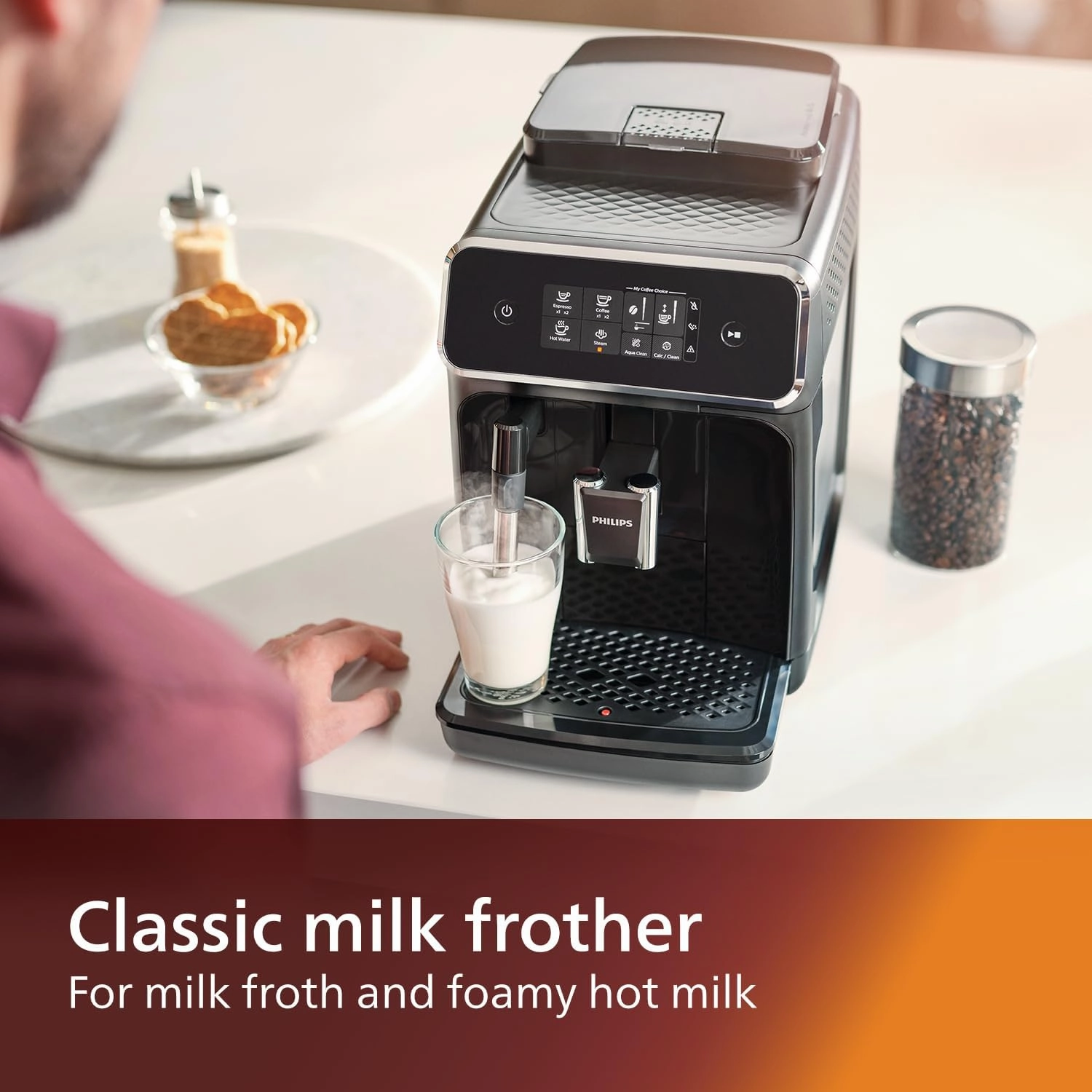 Philips Series 2200 Automatic Espresso Machine, Milk Frother, Touch Display, Ceramic Grinder, AquaClean Filter, Matte Black - EP2220/10