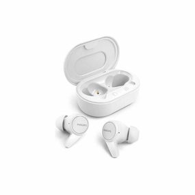 Philips T1207 True Wireless Headphones with Up to 18 Hours Playtime and IPX4 Water Resistance, White bluetooth headphones, cheap wireless headphones, headphones with mic