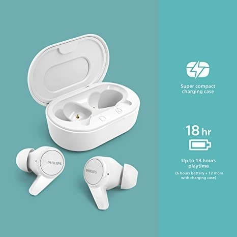 Philips T1207 True Wireless Headphones with Up to 18 Hours Playtime and IPX4 Water Resistance, White