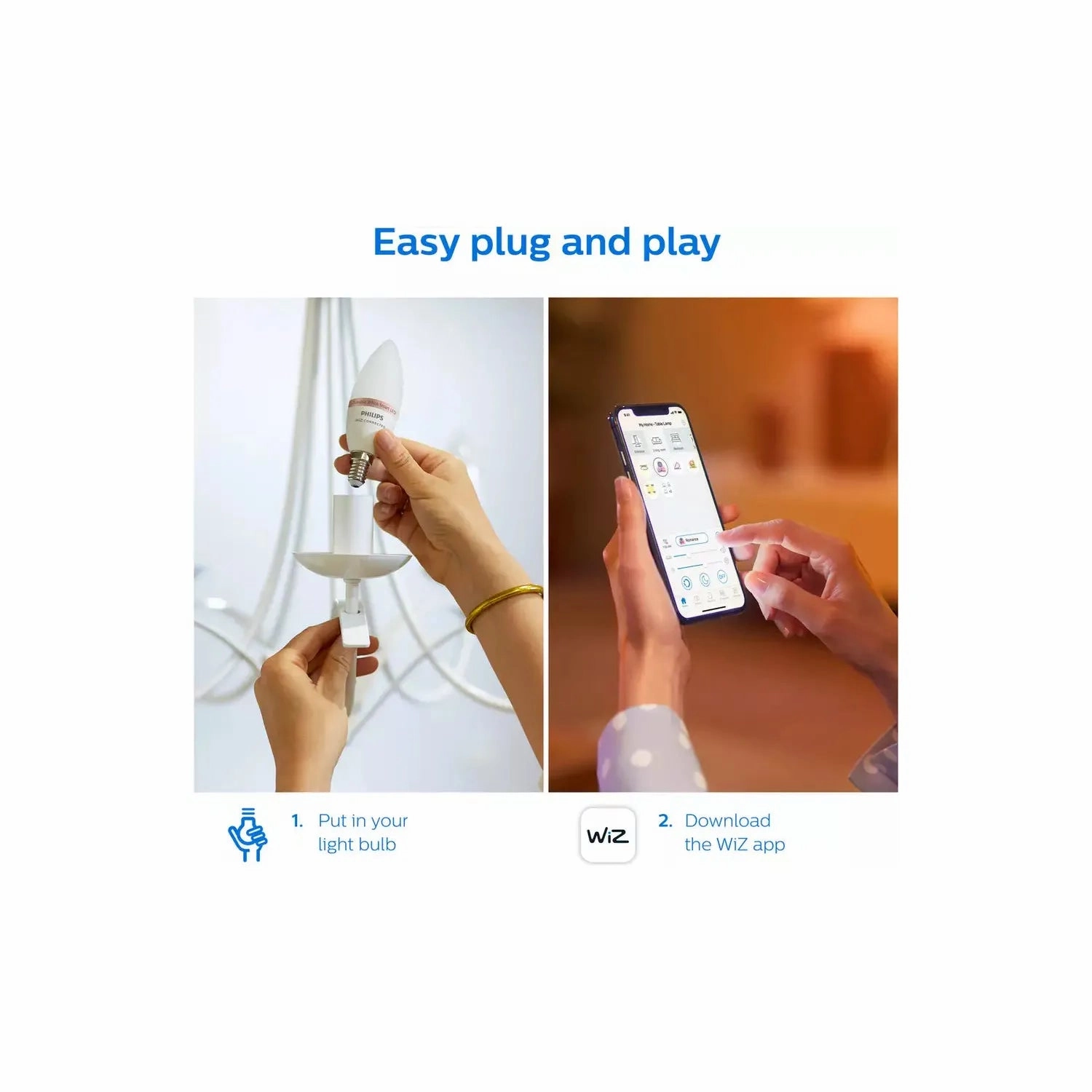 Philips WiZ E14 Colour Smart LED Wi-Fi Candle Bulbs - 2 Pack