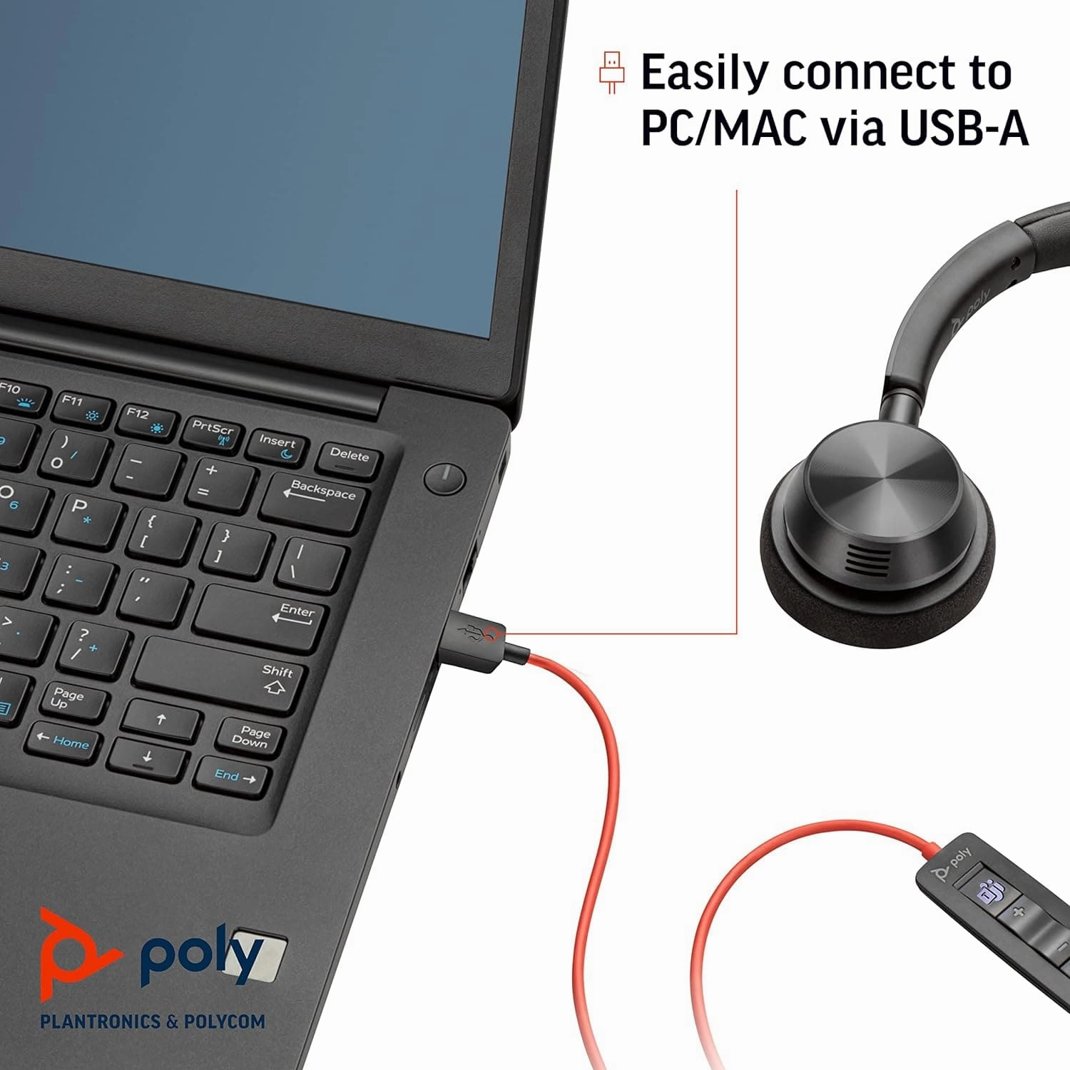 Plantronics - Blackwire 3310 USB-A (Poly) - Wired, Single Ear (Mono) Headset with Boom Mic - USB-A to connect to your PC and/or Mac - Works with Teams