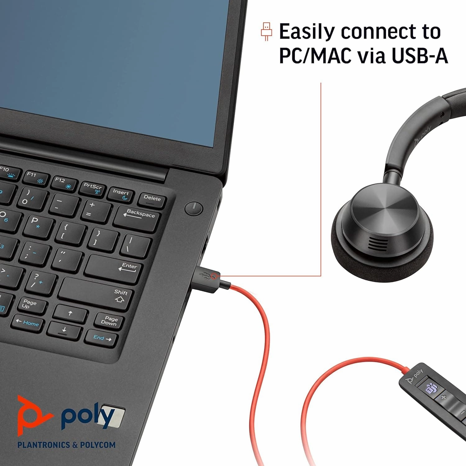 Plantronics - Blackwire 3310 USB-A (Poly) - Wired, Single Ear (Mono) Headset with Boom Mic - USB-A to connect to your PC and/or Mac - Works with Teams (Certified), Zoom & more