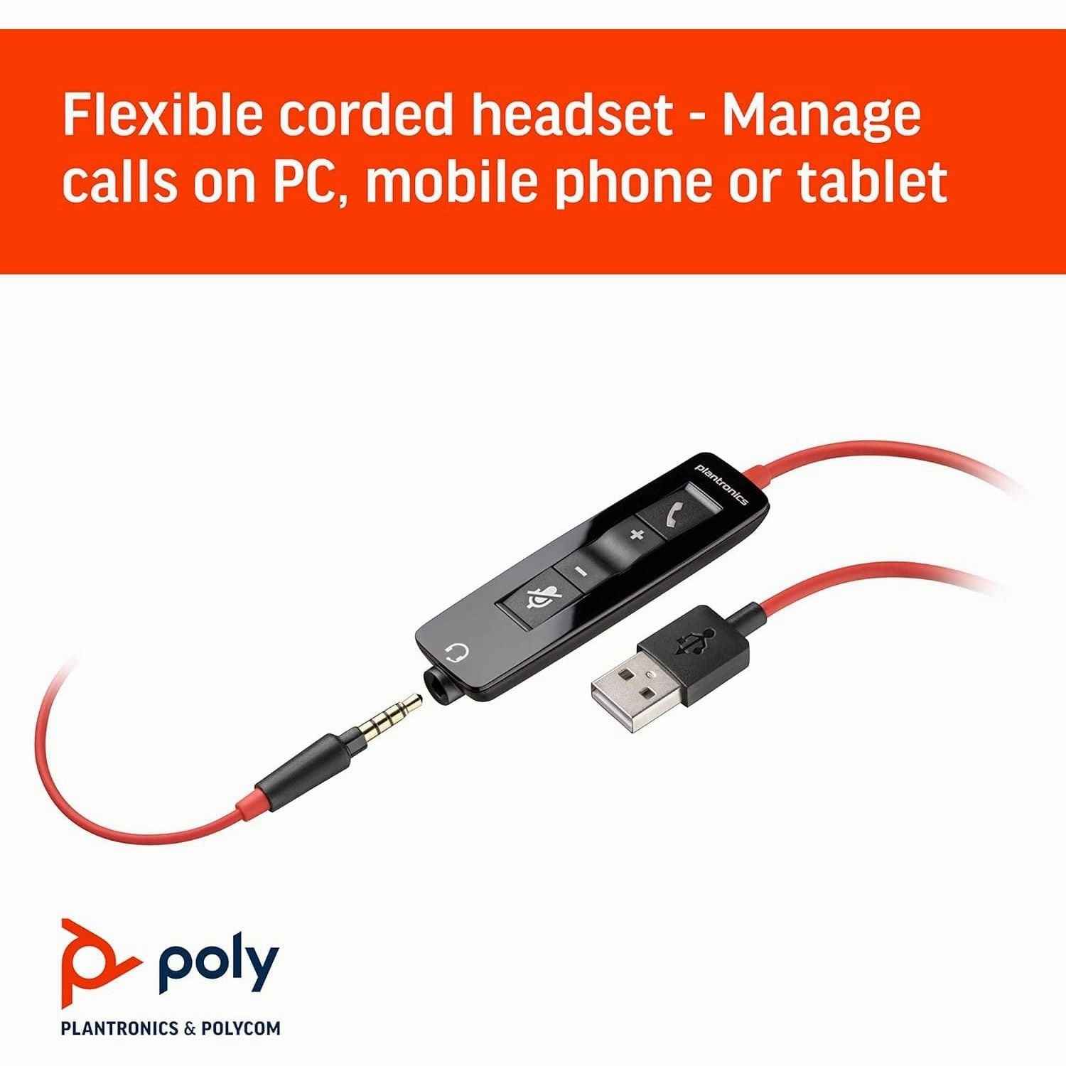 Plantronics - Blackwire C5210 - Wired, Single Ear (Monaural) Headset with Boom Mic - Computer Headset - USB-A, 3.5 mm to connect to your PC, Mac, Tablet, or Cell Phone