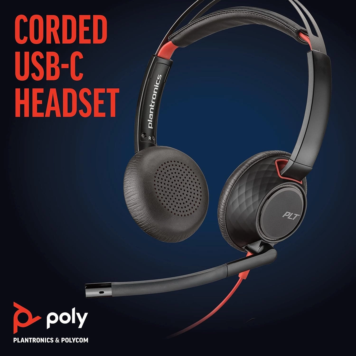 Plantronics - Blackwire C5220 - Wired, Dual-Ear (Stereo) Headset with Boom Mic - USB-C, 3.5 mm to connect to your PC, Mac, Tablet, or Cell Phone