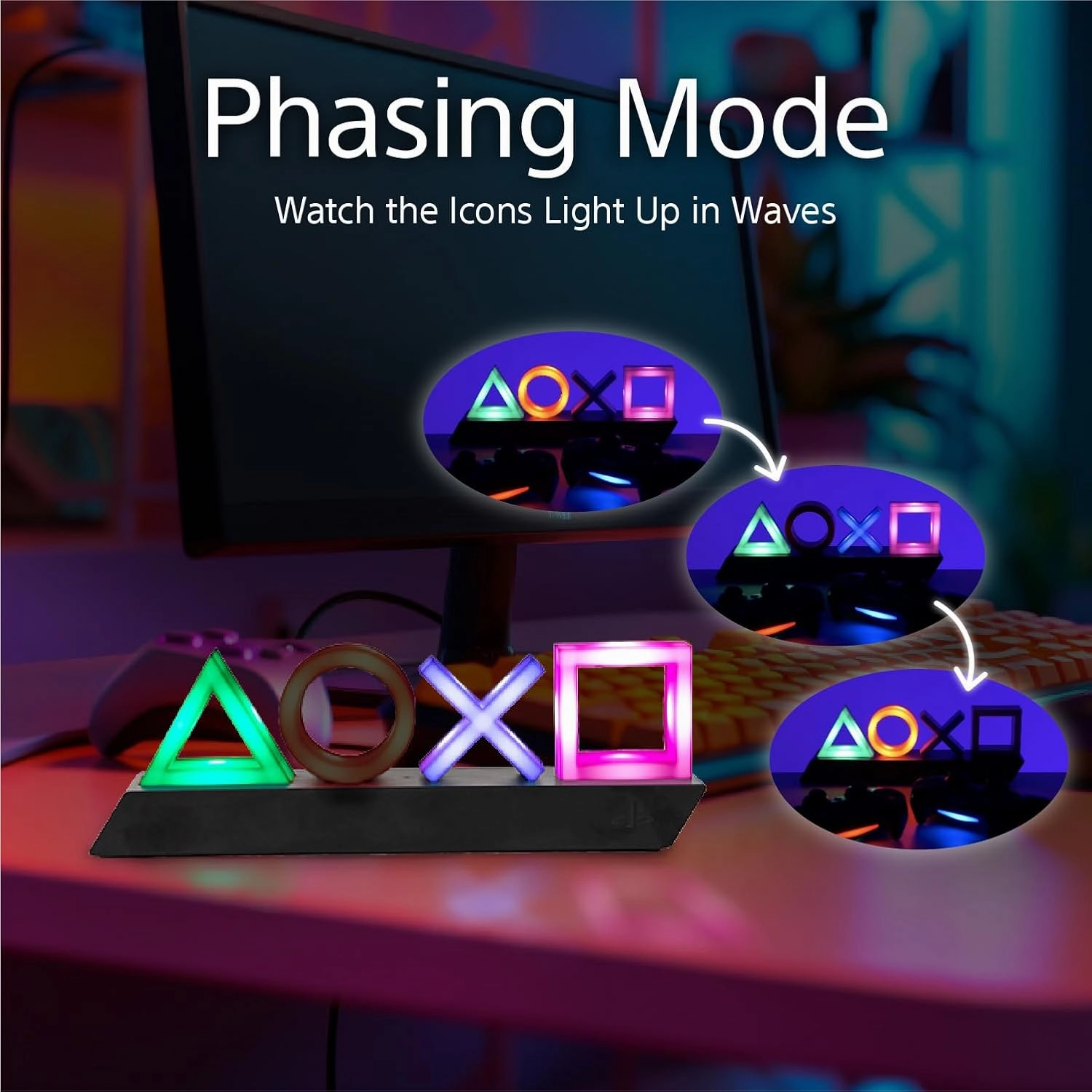 PlayStation Icons Light with 3 Light Modes - Sound Reactive, Dynamic Phasing, Standard Mode, Gaming Room Decor & Gamer Lighting - Paladone [Energy Class A]