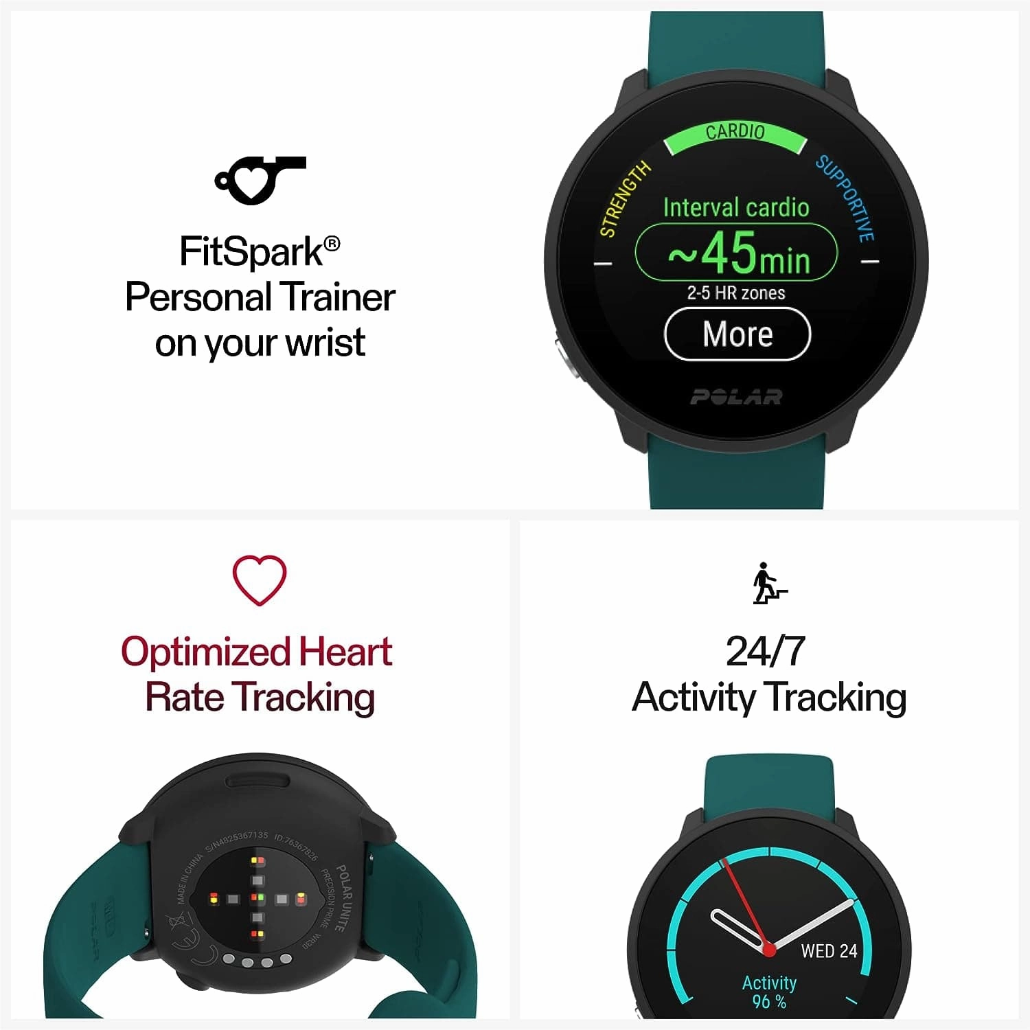 Polar Unite - Fitness Watch - 130 Sports Profiles - Black