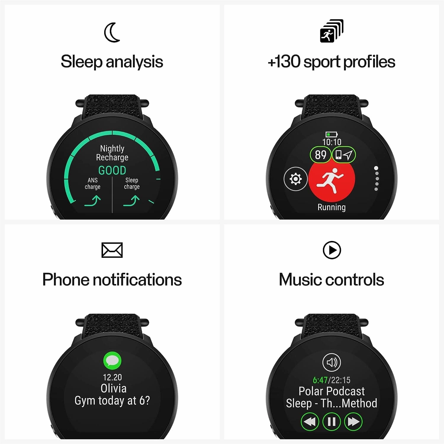 Polar Unite - Fitness Watch - 130 Sports Profiles - Black