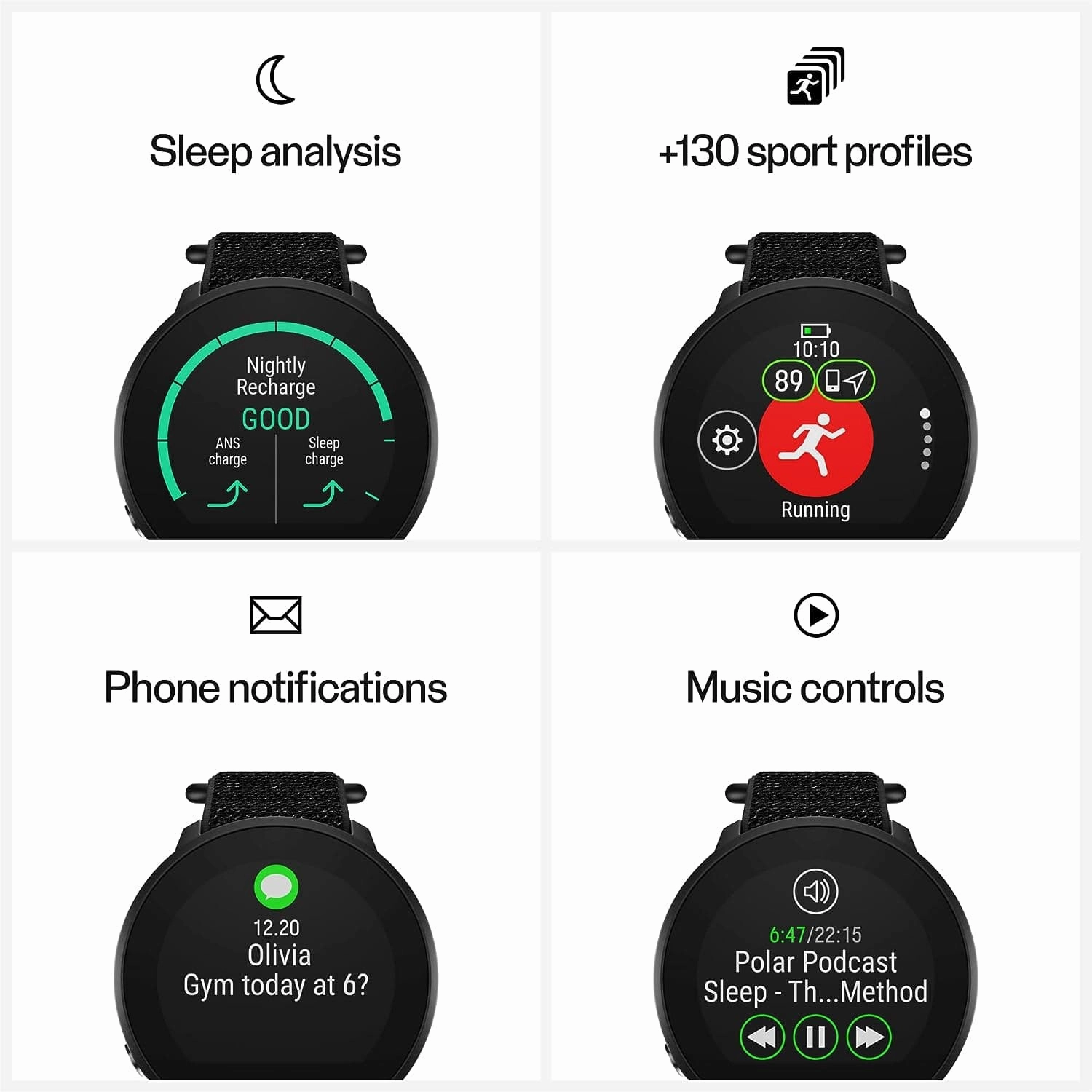Polar Unite - Fitness Watch - 130 Sports Profiles - Black