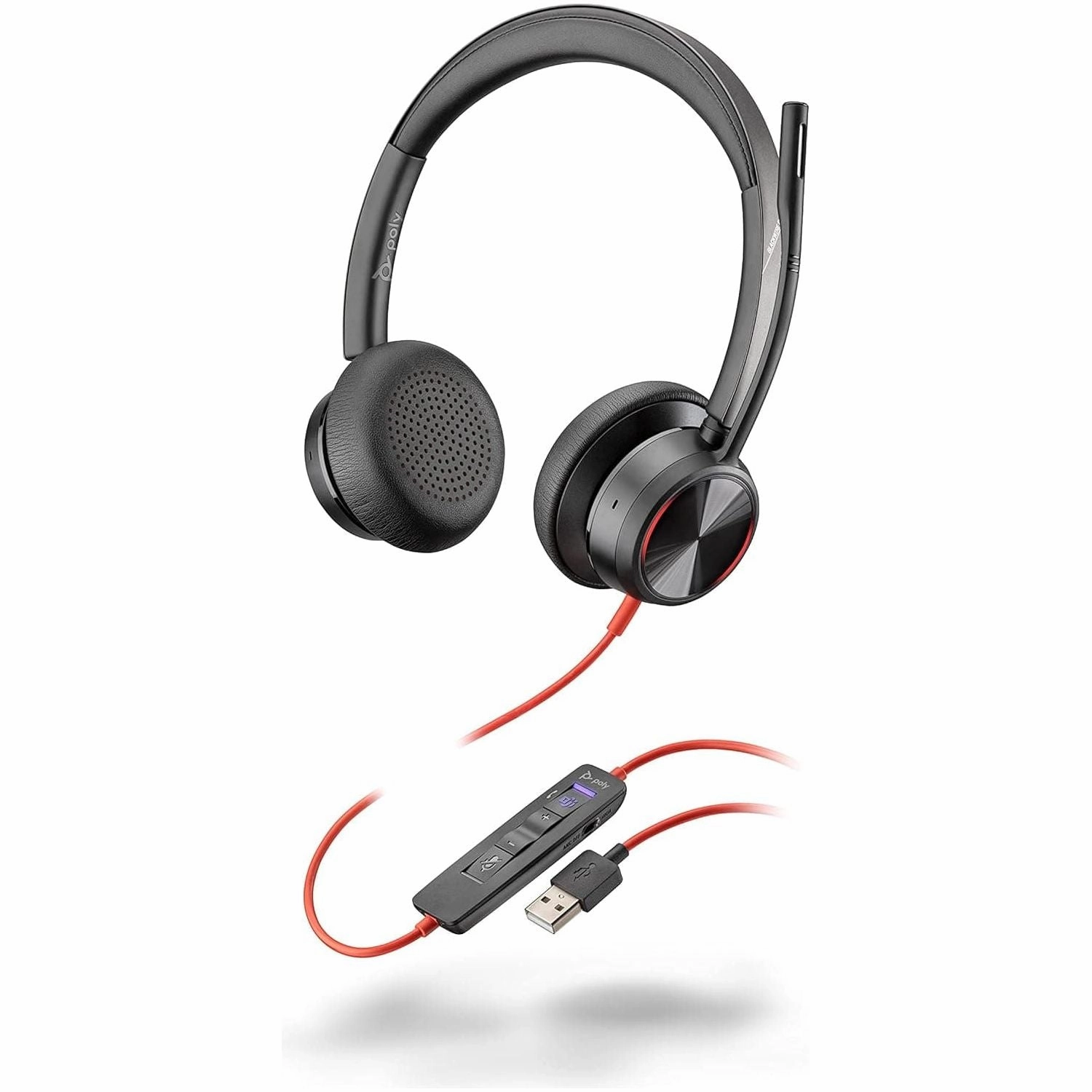 Poly - Blackwire 8225 Wired Headset with Boom Mic (Plantronics) - Dual-Ear (Stereo) Computer-Headset, USB-A to Connect to your PC/Mac, Active Noise Canceling, Works with Teams (Certified), Zoom & more