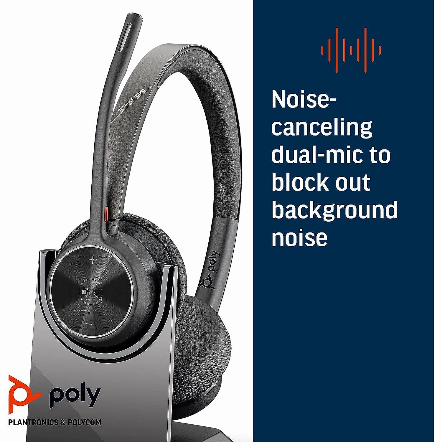 Poly - Voyager 4320 UC Wireless Headset   Charge Stand (Plantronics) - Headphones w/ Mic - Connect to PC/Mac via USB-A Bluetooth Adapter, Cell Phone via Bluetooth-Works w/ Teams (Certified), Zoom&More