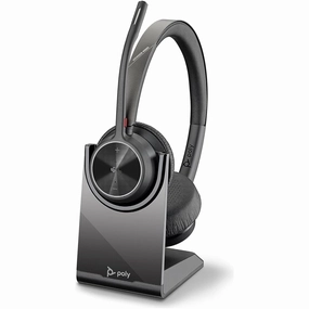 Poly - Voyager 4320 UC Wireless Headset   Charge Stand (Plantronics) - Headphones w/ Mic - Connect to PC/Mac via USB-A Bluetooth Adapter, Cell Phone via Bluetooth-Works w/ Teams (Certified), Zoom&More bluetooth headphones, cheap wireless headphones, he