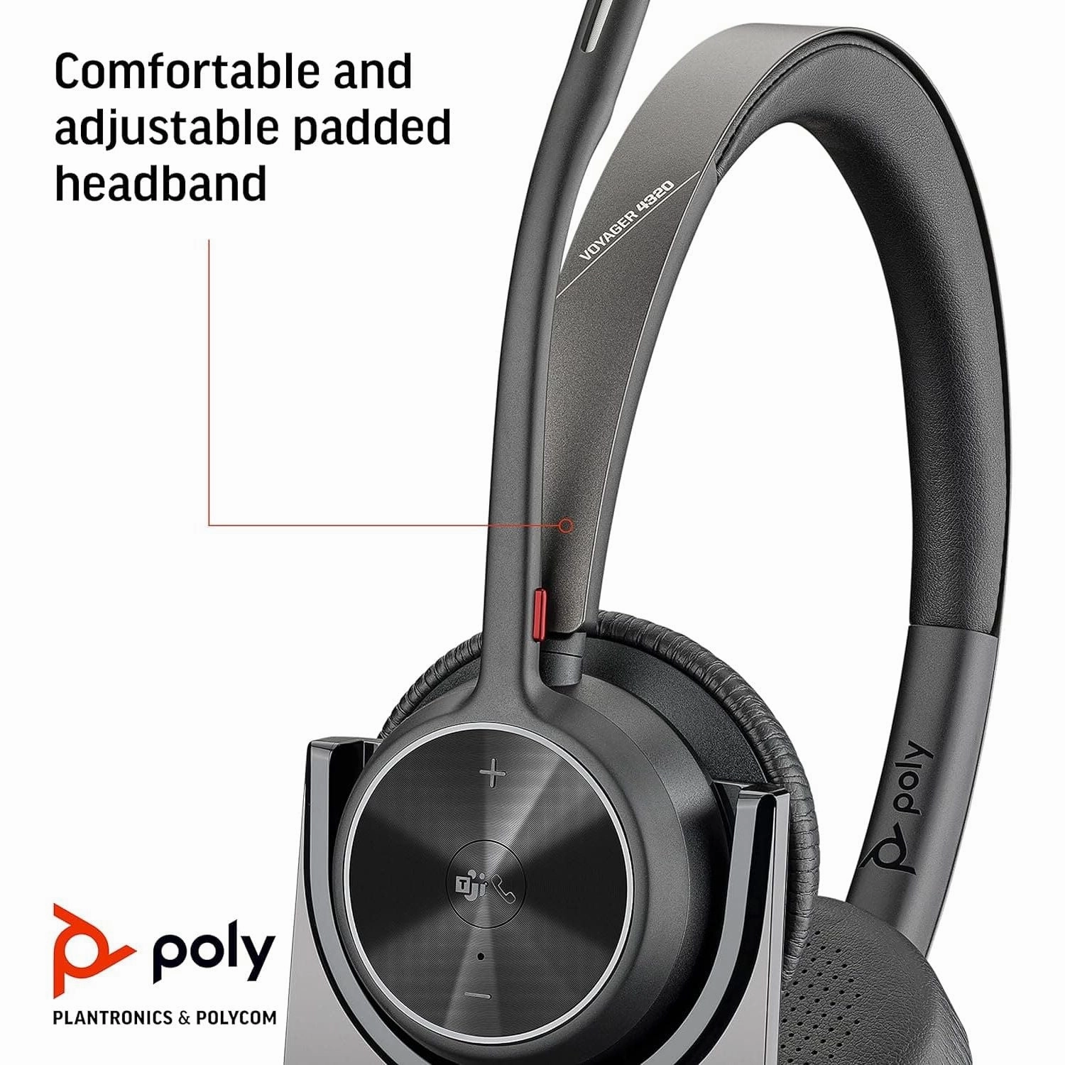 Poly - Voyager 4320 UC Wireless Headset   Charge Stand (Plantronics) - Headphones w/ Mic - Connect to PC/Mac via USB-A Bluetooth Adapter, Cell Phone via Bluetooth-Works w/ Teams (Certified), Zoom&More
