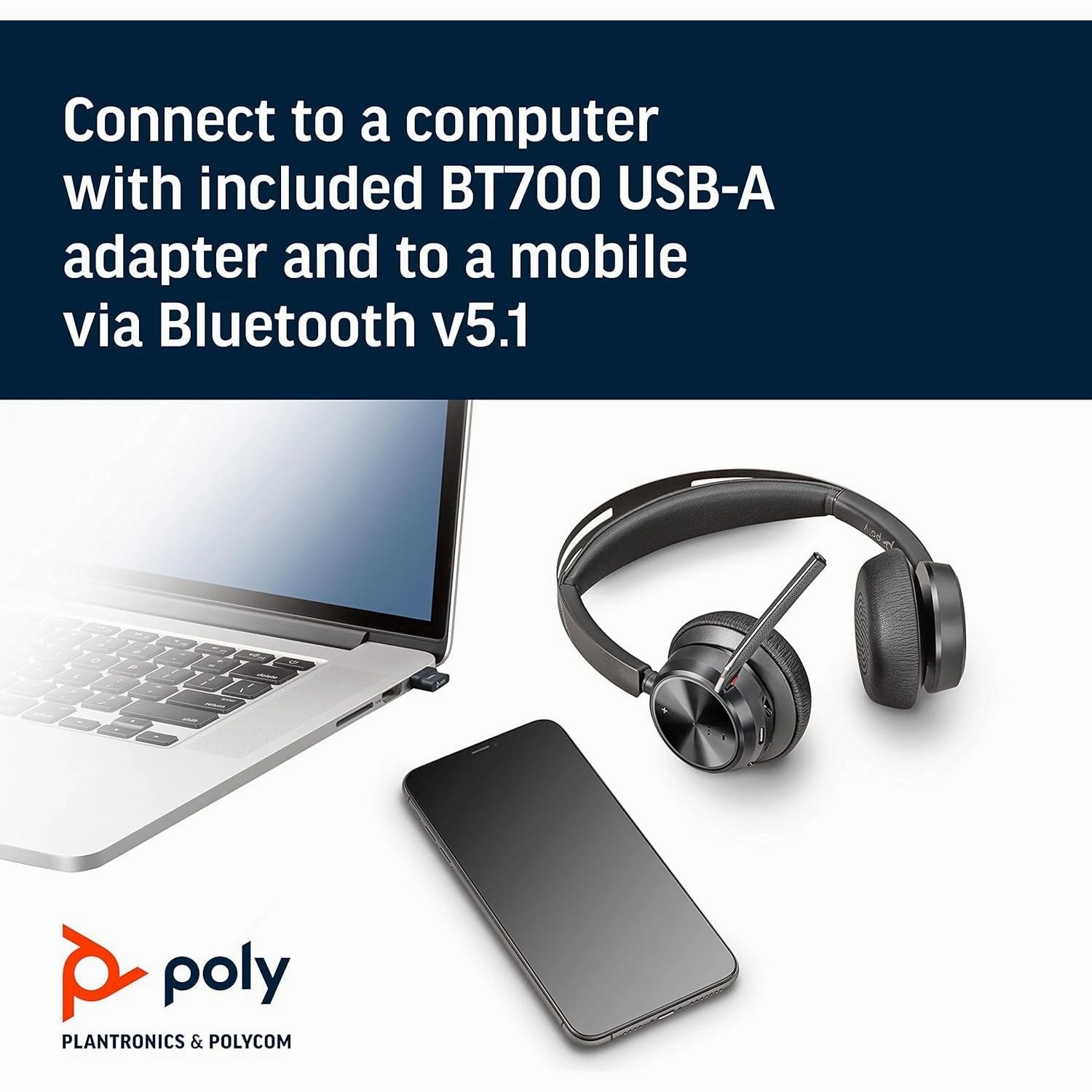 Poly - Voyager Focus 2 UC Bluetooth Headset   Charging Cradle (Plantronics) - Stereo headset with boom microphone, USB-A for PC/Mac - Active Noise Canceling - Works with Teams (Certified) , black