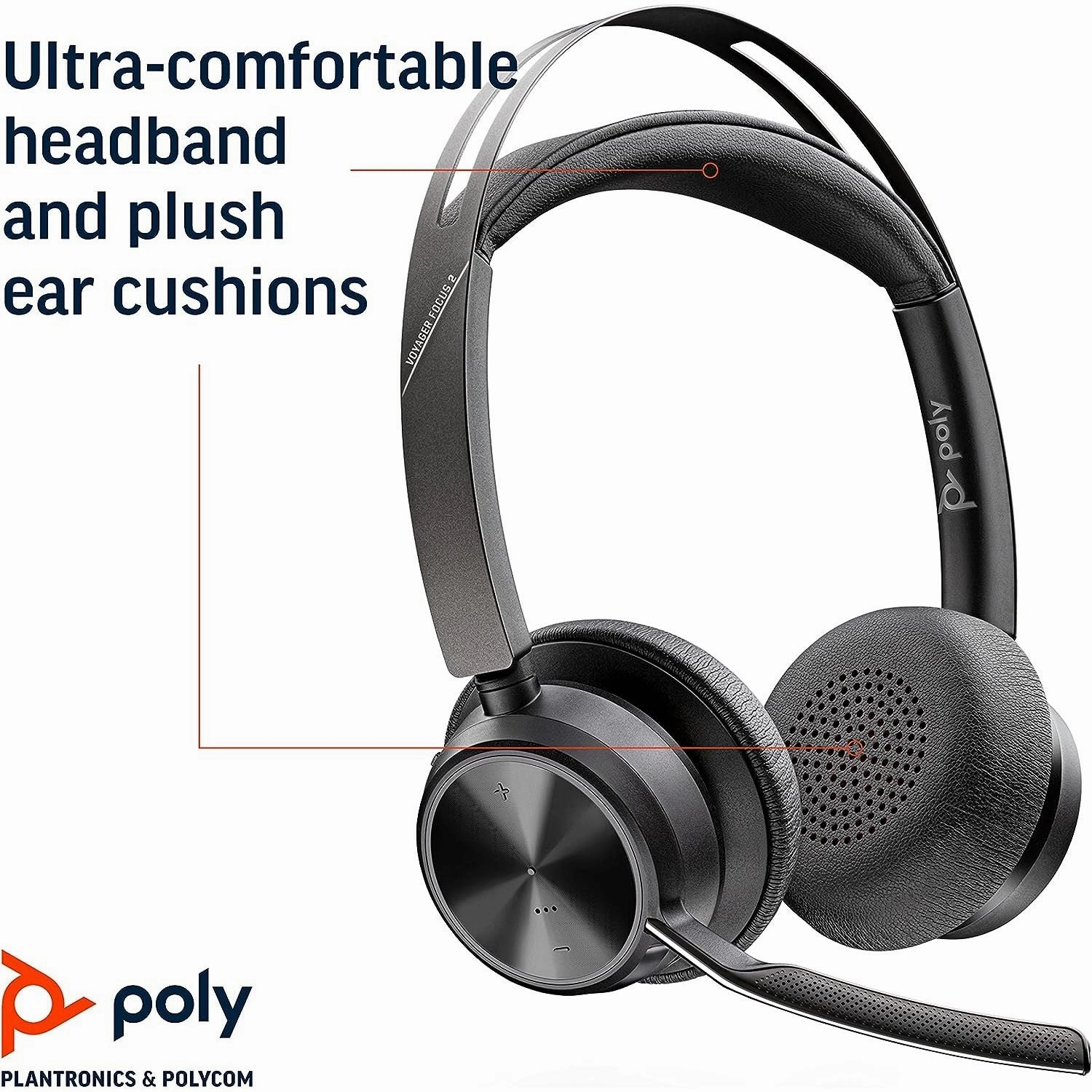 Poly - Voyager Focus 2 UC Bluetooth Headset   Charging Cradle (Plantronics) - Stereo headset with boom microphone, USB-A for PC/Mac - Active Noise Canceling - Works with Teams (Certified) , black
