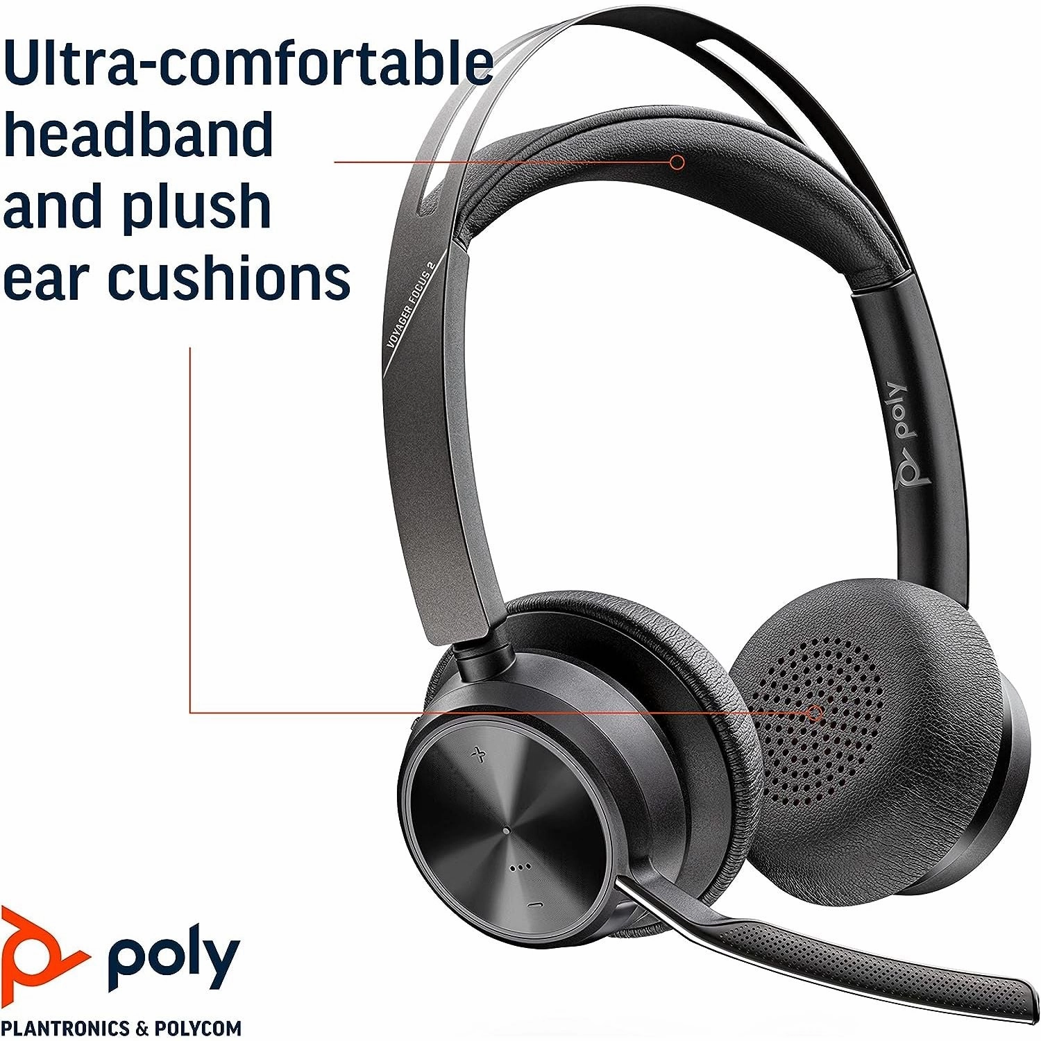 Poly - Voyager Focus 2 UC Bluetooth Headset   Charging Cradle (Plantronics) - Stereo headset with boom microphone, USB-A for PC/Mac - Active Noise Canceling - Works with Teams (Certified) , black