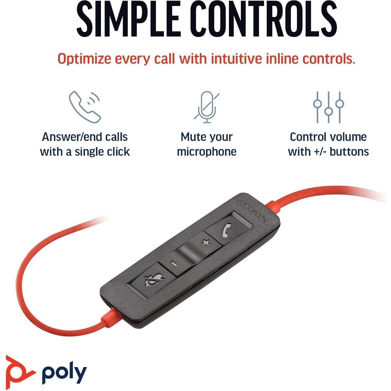 Poly Blackwire 3210 Wired Headset - Noise-Cancelling, Single-Ear, USB-C/USB-A, PC/Mac, Teams/Zoom Compatible