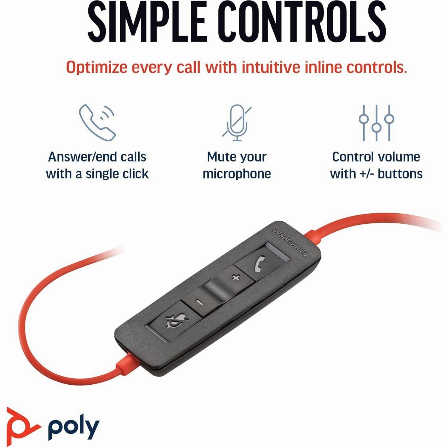 Poly Blackwire 3210 Wired Headset - Noise-Cancelling, Single-Ear, USB-C/USB-A, PC/Mac, Teams/Zoom Compatible