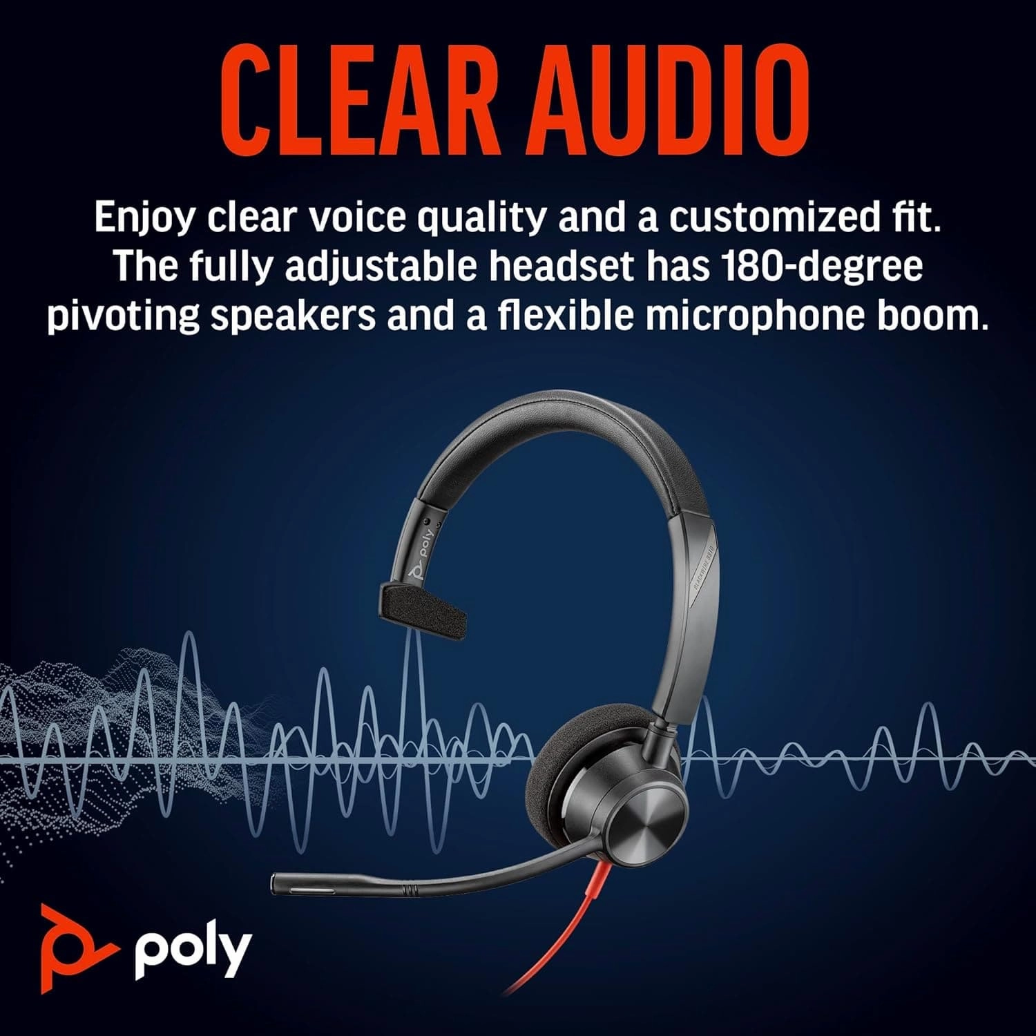 Poly Blackwire 3310 Wired Headset  Flexible Microphone Boom  Monaural Design - Connect to PC/Mac via USB-C or USB-A - Works w/Teams, Zoom