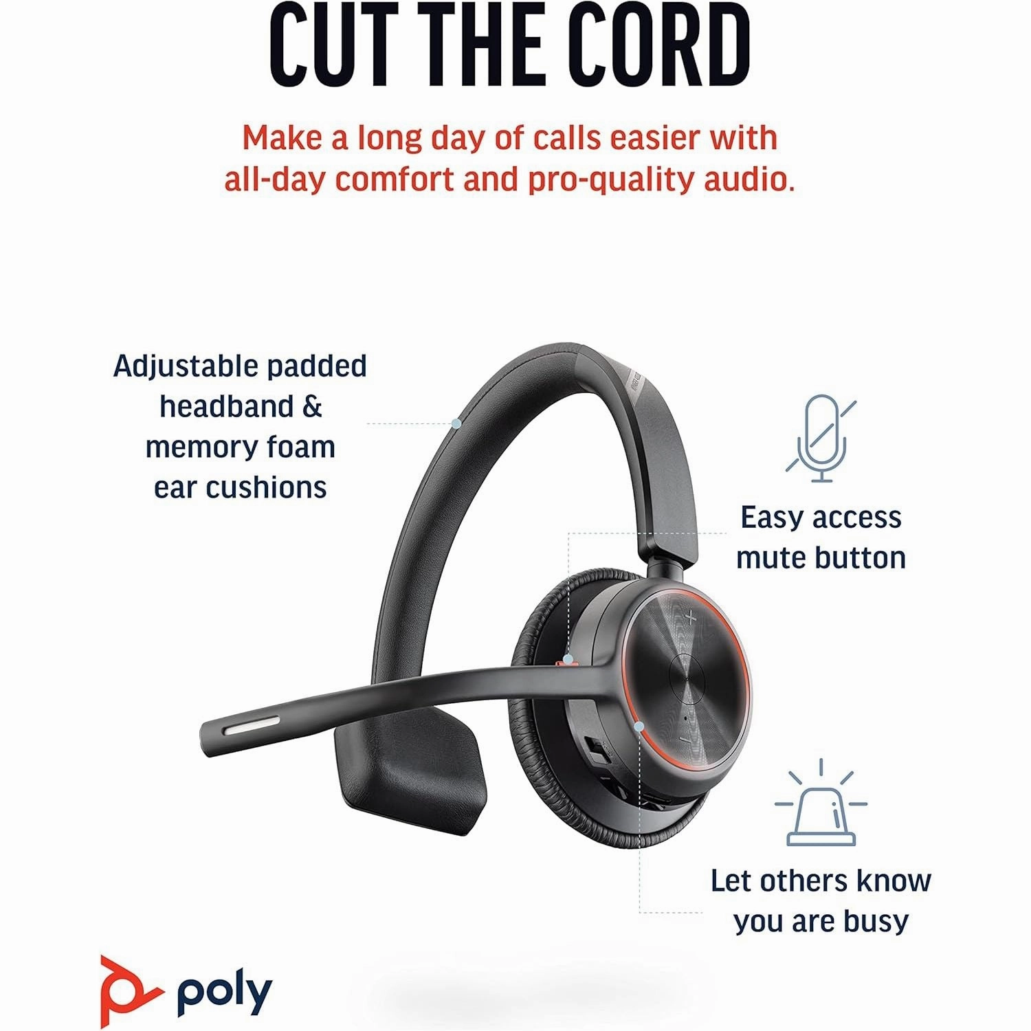 Poly Voyager 4310 UC Wireless Headset - Single-Ear Bluetooth Headset w/Noise-Canceling Boom Mic - Long Battery Life - Connect to PC/Mac/Mobile via Bluetooth - Works w/Teams, Zoom & More, Plantronics