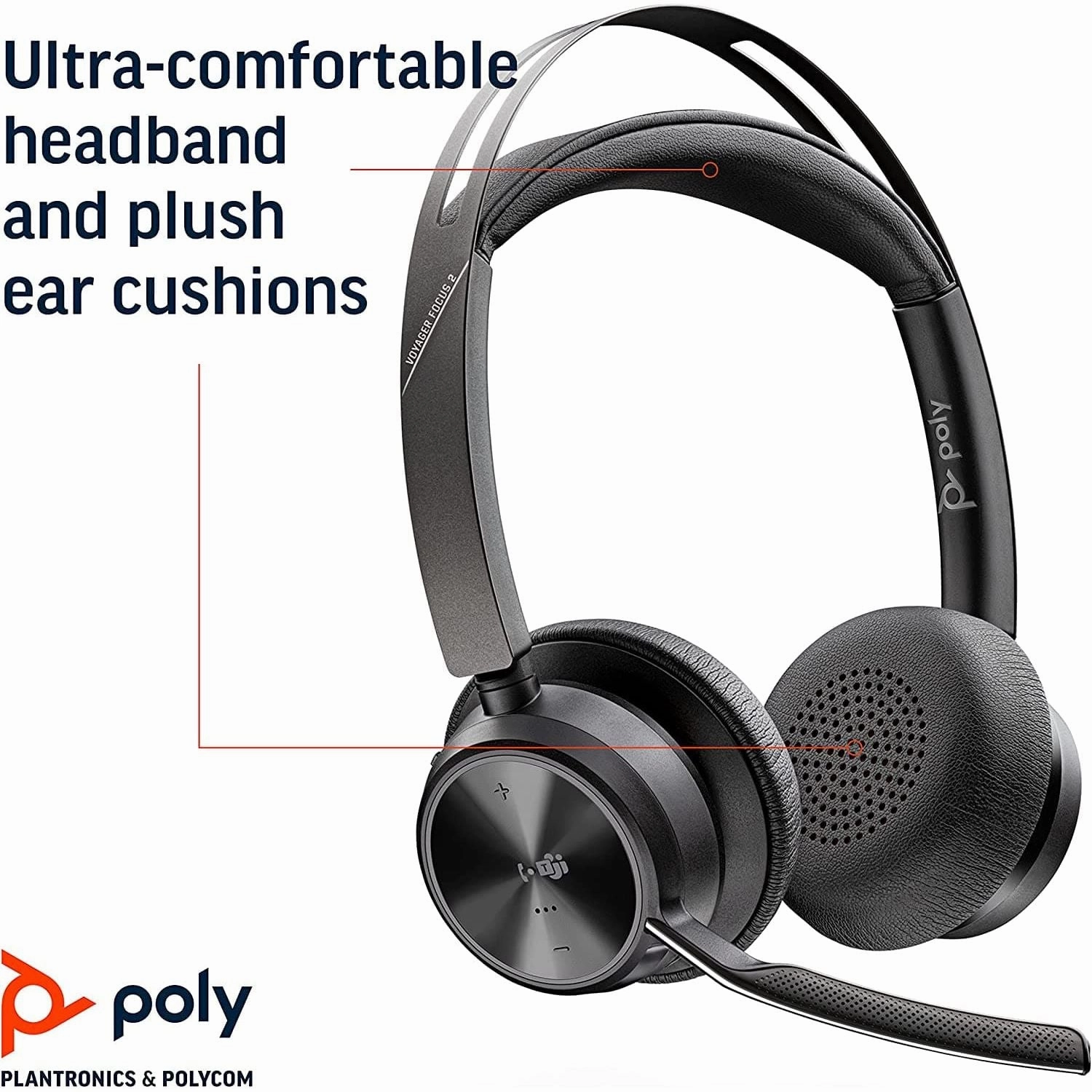 Poly Voyager Focus 2 UC USB-A Headset  Bluetooth, Stereo, Active Noise Cancelling, Boom Mic, Teams/Zoom Compatible