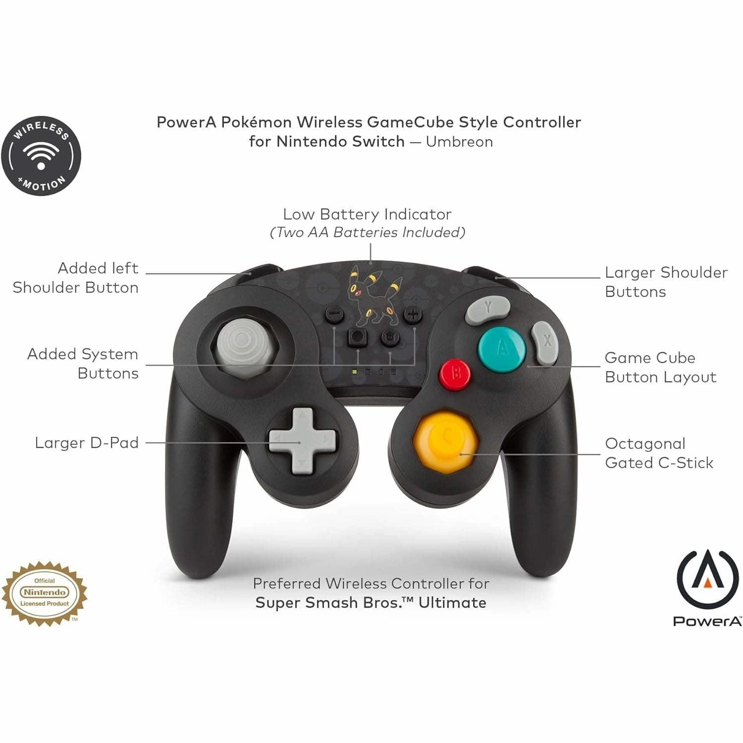 PowerA Pokemon Wireless Officially Licensed GameCube Style Controller/Super Smash Bros. Umbreon