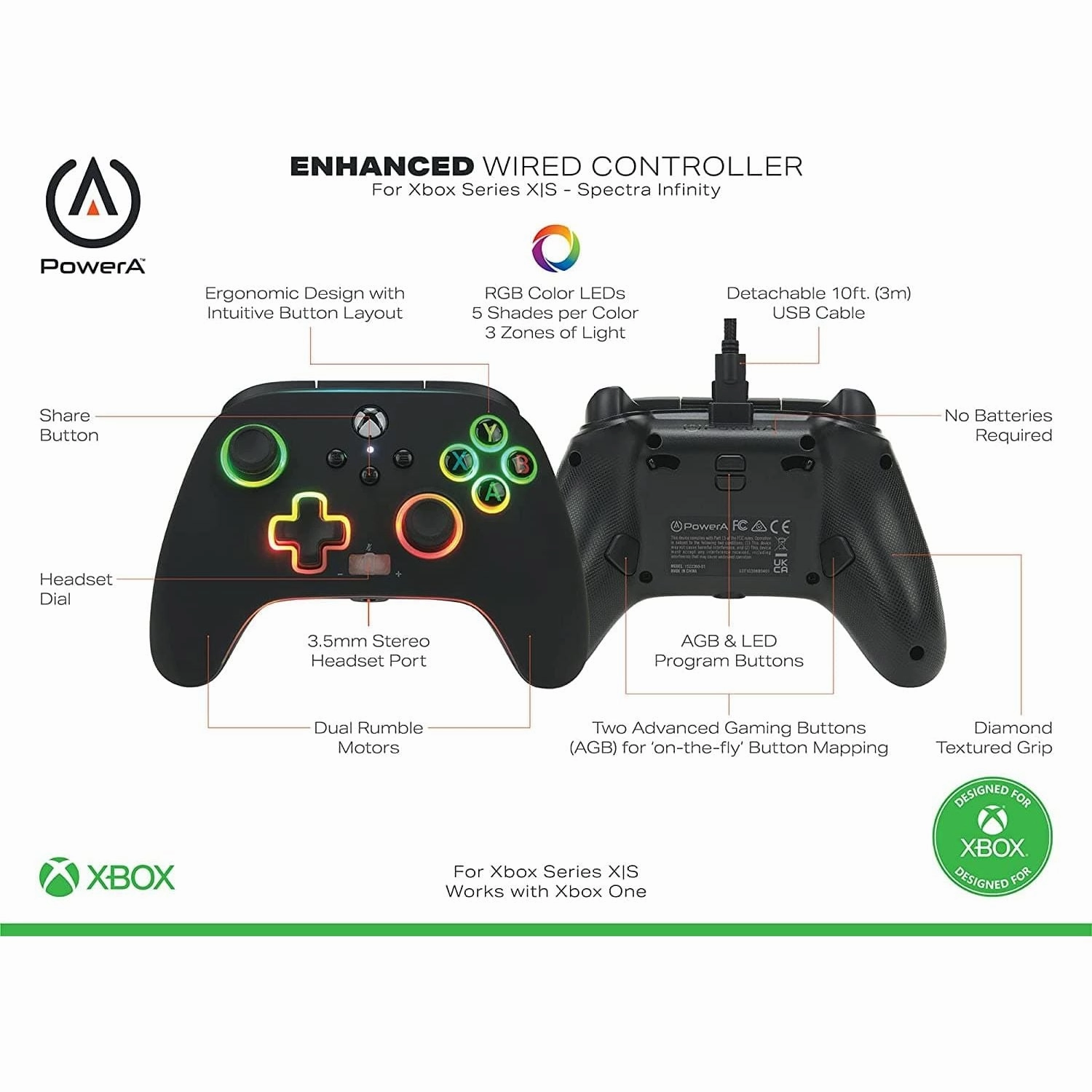 PowerA Spectra Infinity Enhanced Wired Controller for Xbox Series X|S, Wired Video Game Controller, Gamepad for Xbox X and S, Officially Licenced by Xbox - Black