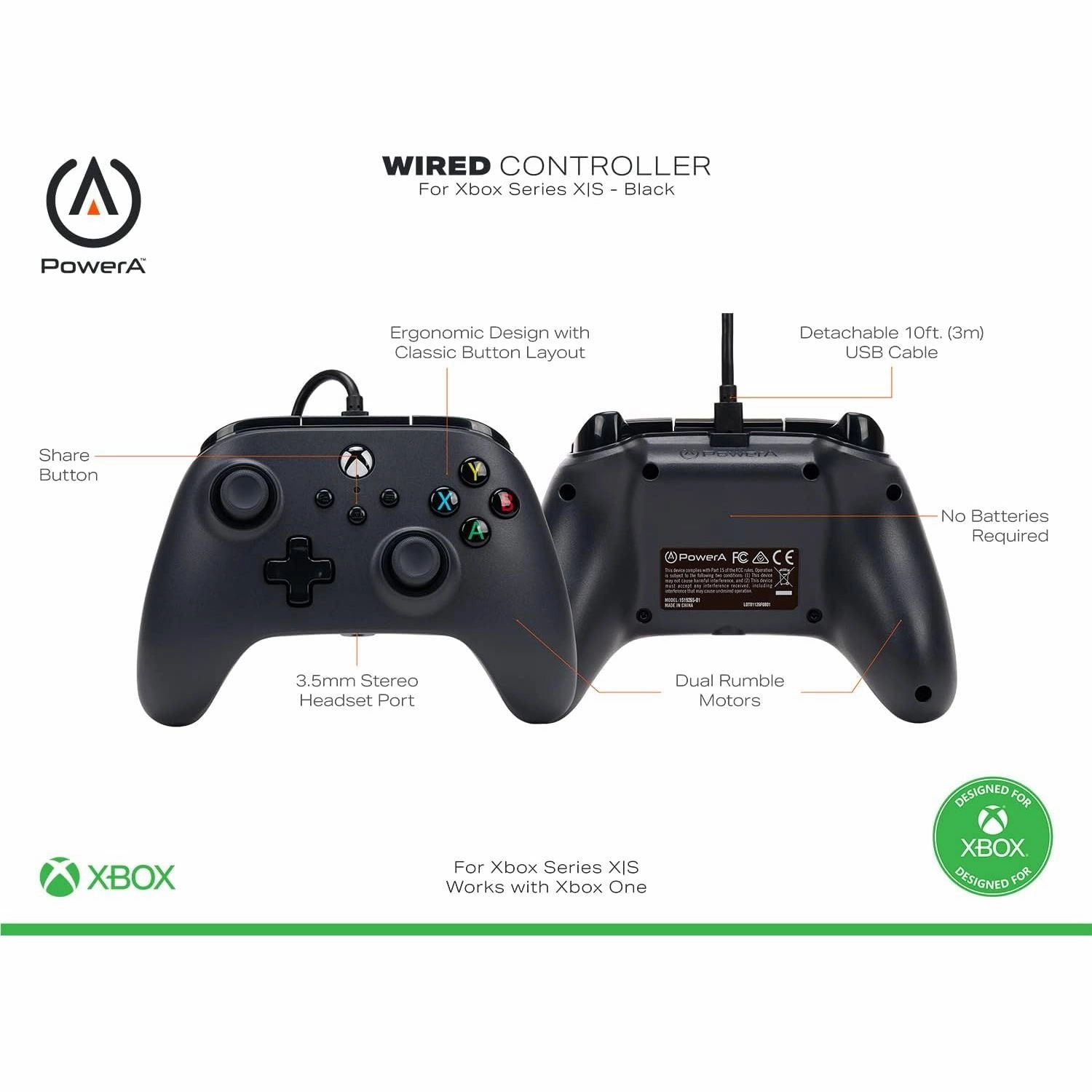 PowerA Wired Controller for Xbox Series X|S, Xbox One & PC Black