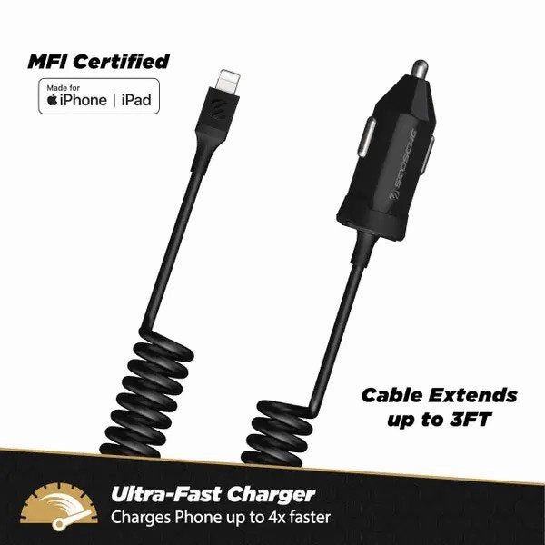 PowerVolt PD20  20W PD Car Charger with Captive Lightning Cable (Extends up to 9m)