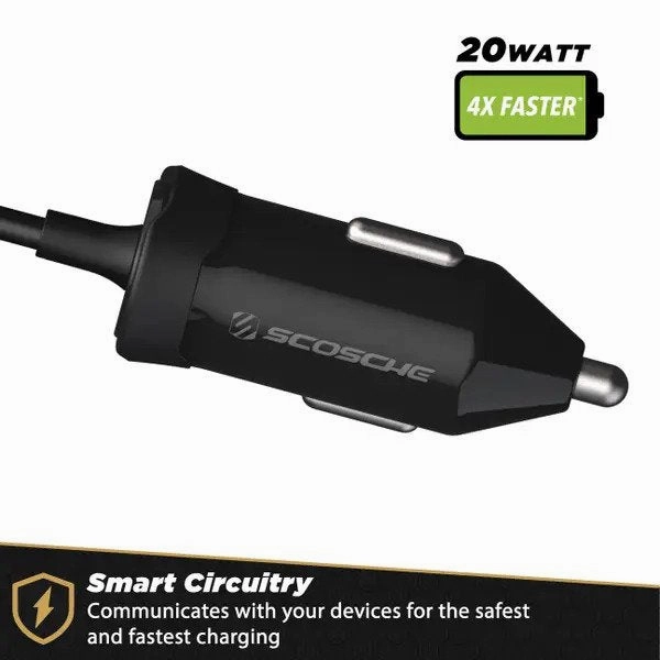 PowerVolt PD20  20W PD Car Charger with Captive Lightning Cable (Extends up to 9m)