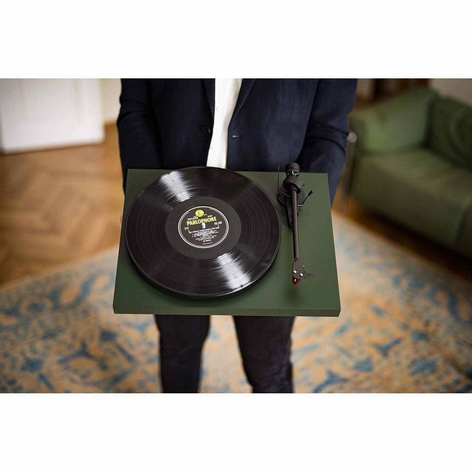 Pro-Ject Debut Carbon EVO Audiophile Turntable - Carbon Fiber Tonearm, Electronic Speed Selection, Pre-Mounted Ortofon 2M Red Cartridge - Satin Green