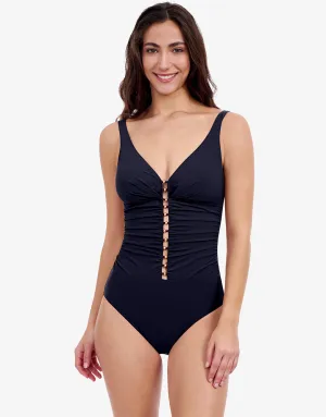 Profile Tutti Frutti D Cup V Neck Ladder Swimsuit - Black