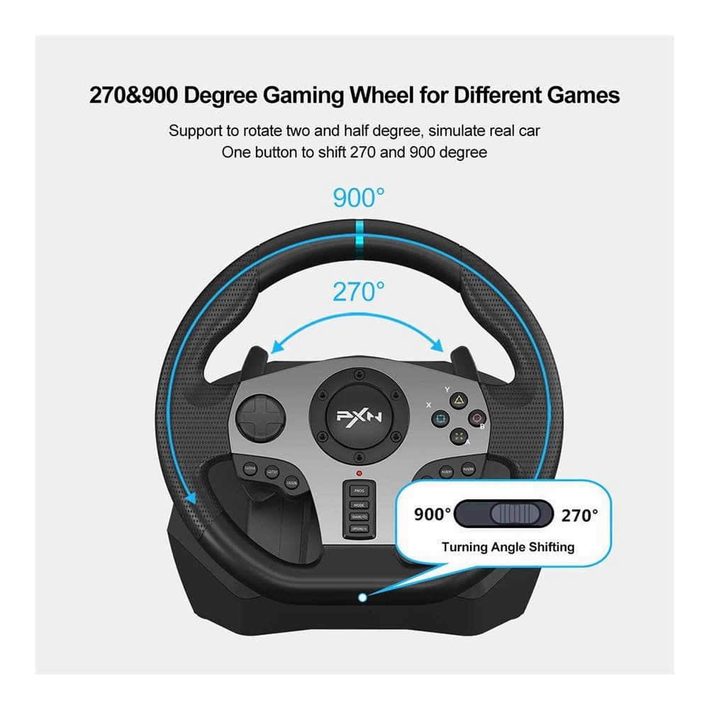 PXN V9 Universal USB Car Sim 270/900 degree Race Steering Wheel with 3-pedal Pedals And Shifter Bundle for PC, PS3, PS4, Xbox One, Xbox Series X/S, Nintendo Switch